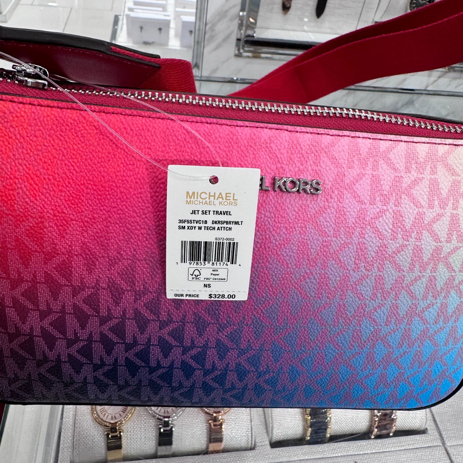 Michael Kors Jet Set Travel S Crossbody Tech 3in1 Bag Dark Raspberry color shift