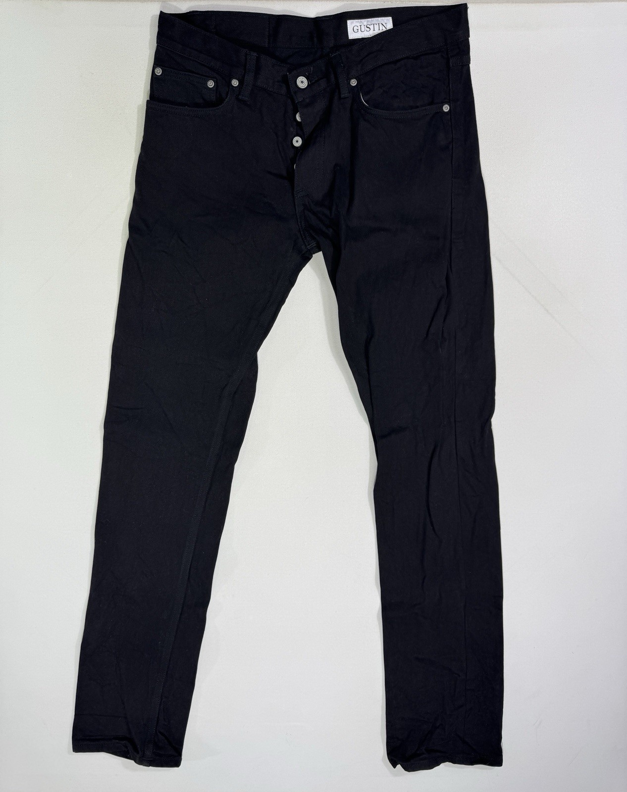 Gustin Selvedge Jeans Mens 34×35 Black California Straight Raw Denim Made In USA