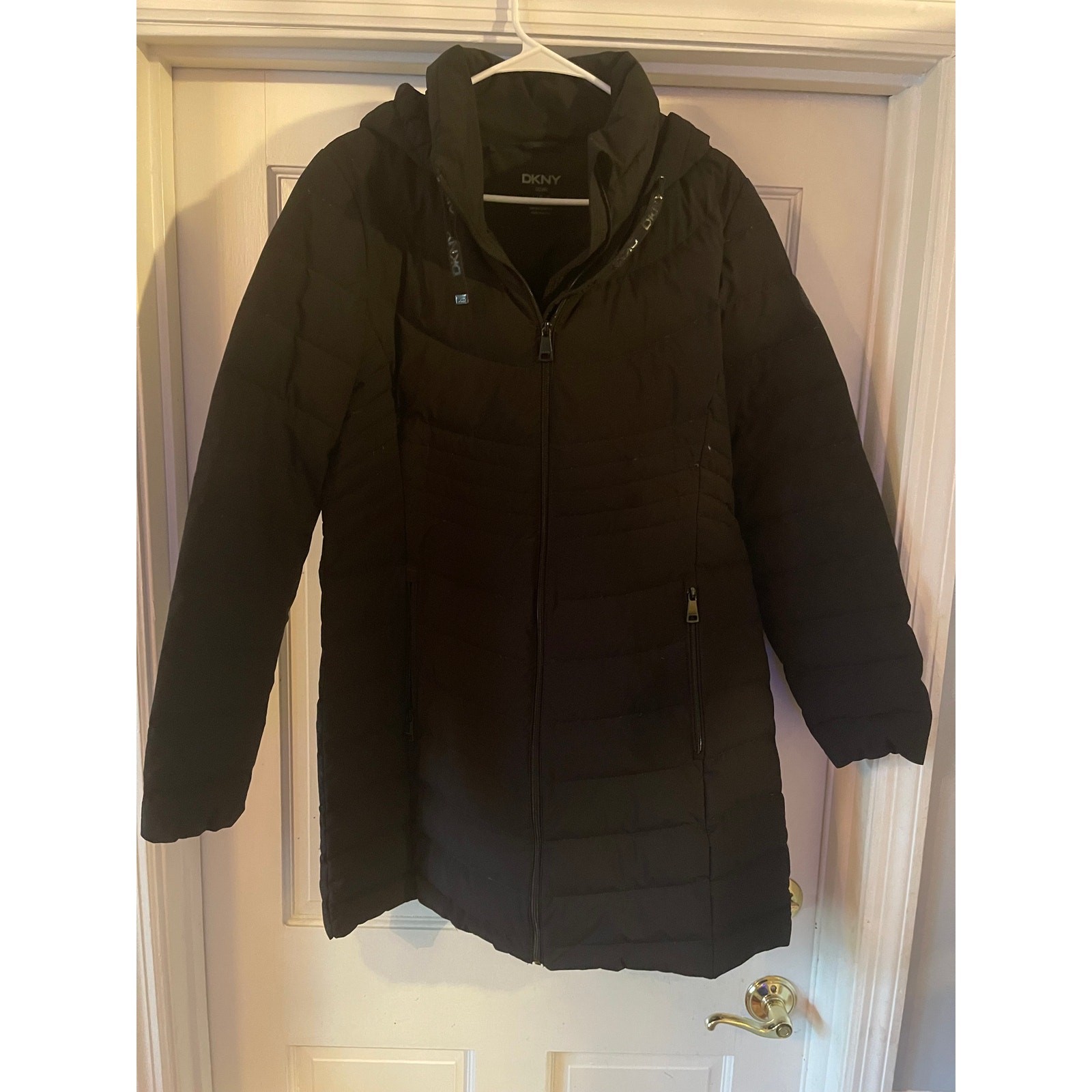 DKNY down-filled puffer coat, hooded mid-length, size L