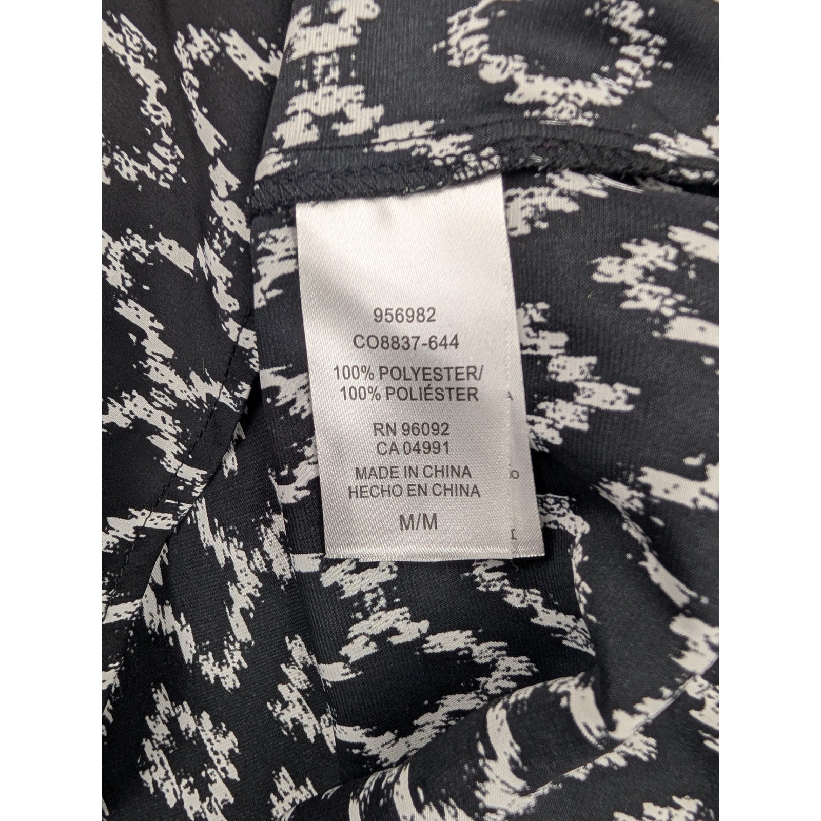 Hilary Radley Womens Black White Ikat Diamond Print Split Neck Blouse Size Med