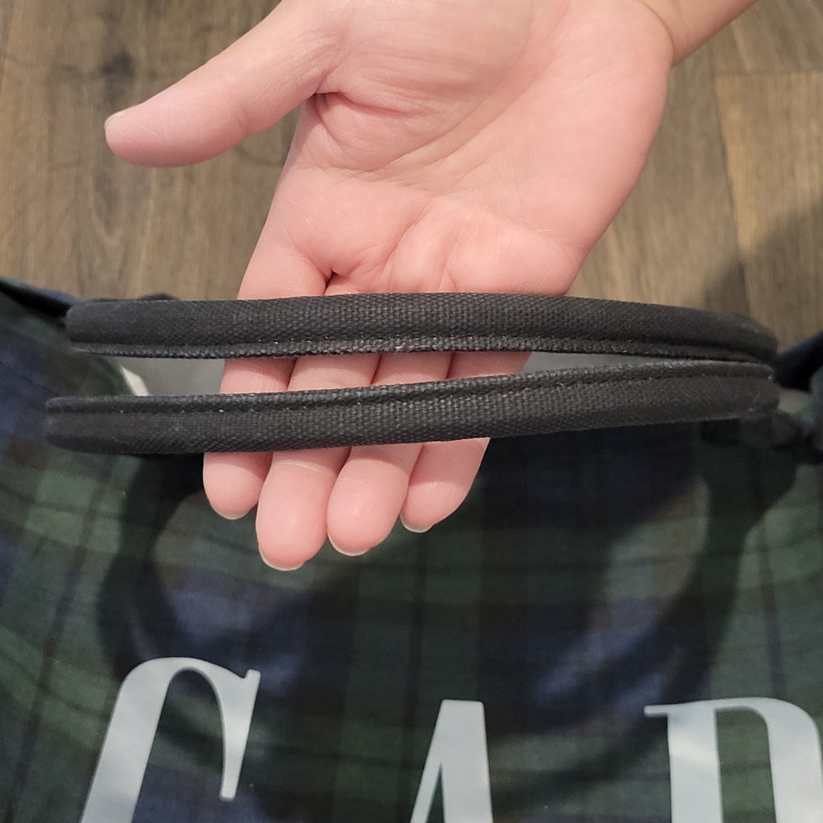 Gap Tote Bag Tartan Plaid Green Silver Logo Cotton 16 x 11 x 4.5 inches