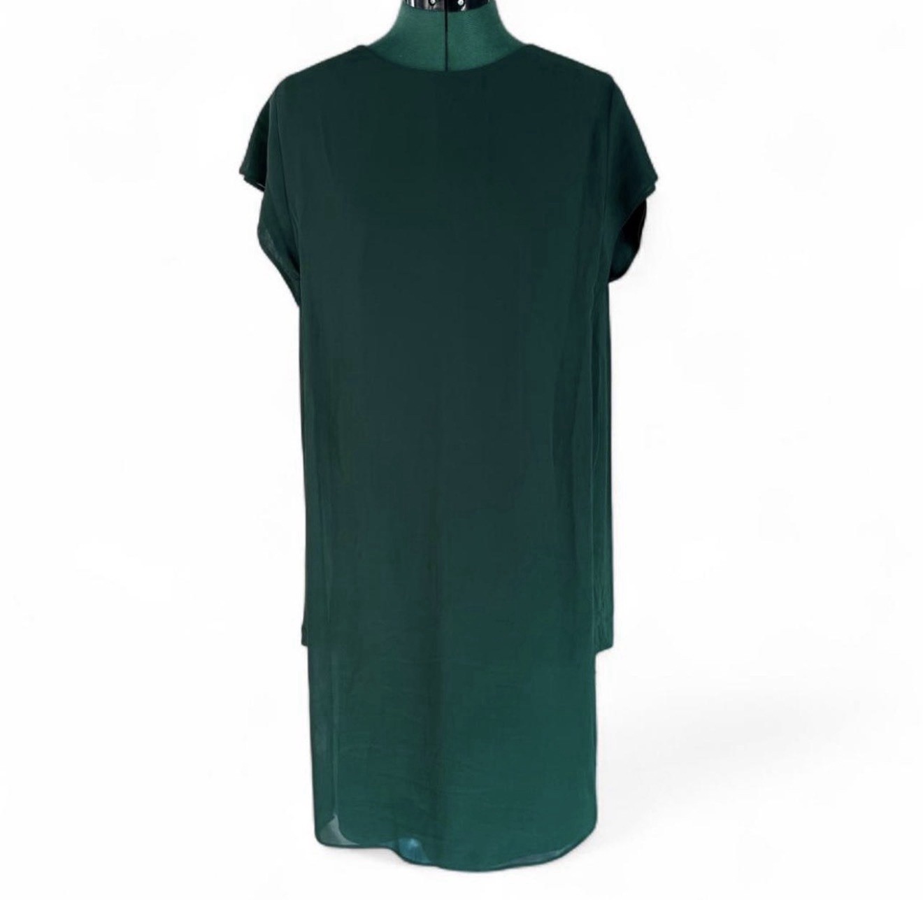 CHATELAINE Women’s Green Solid Chiffon Shift Dress Round Neck Cap Sleeve 100