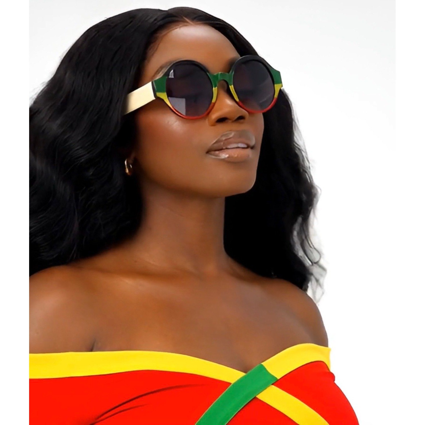 Rasta Sunglasses Round Frame Reggae Colors Funky Fashion Shades Women Retro New