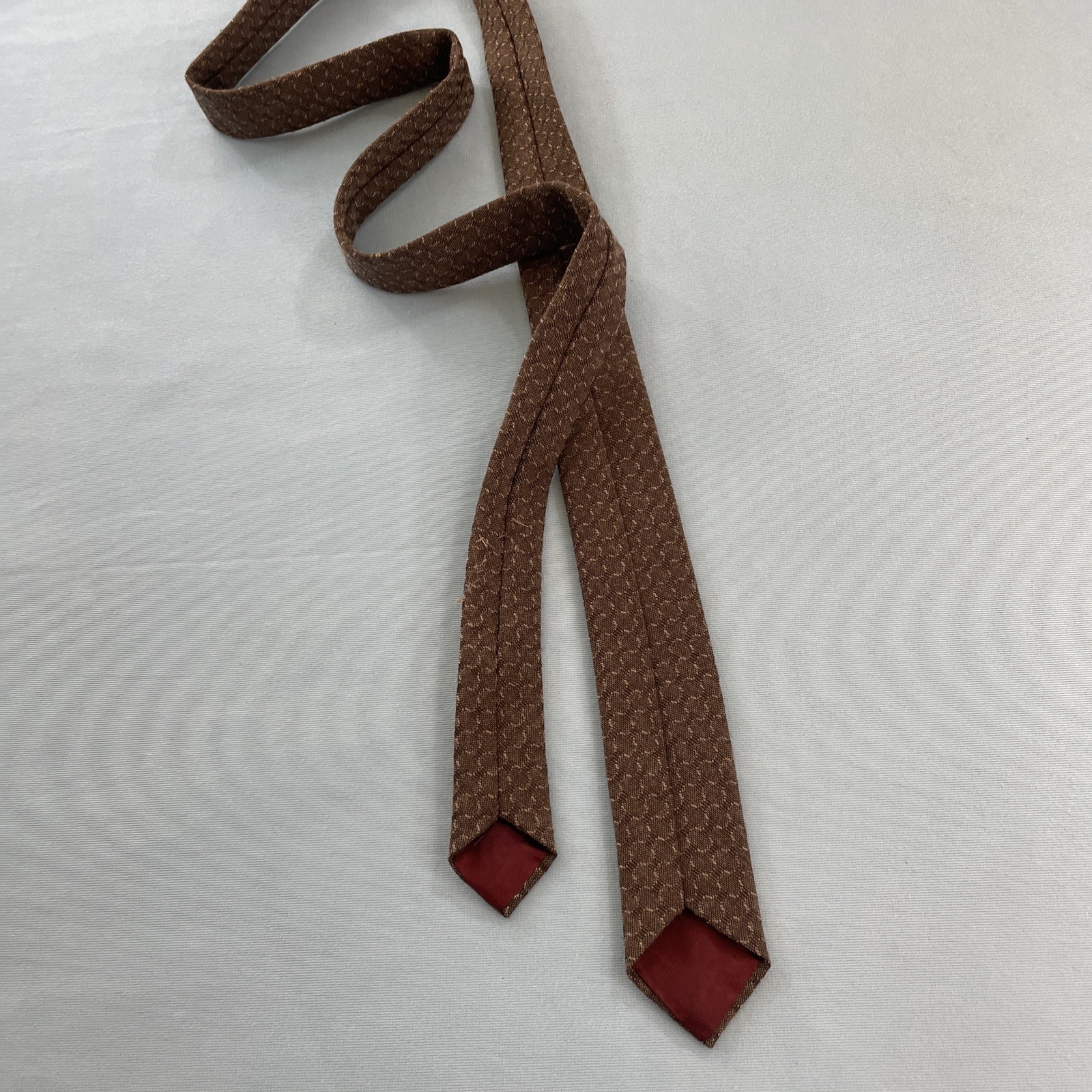 Vtg 60s Tie Wool Cotton Necktie Brown Woven MCM Deco Texture Cloth Cravat 2×53