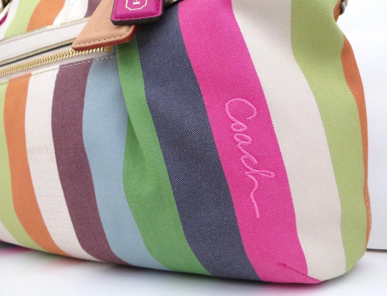 New Coach Legacy Striped Pink Green Blue Sequined Rocker Purse Crossbody RARE!