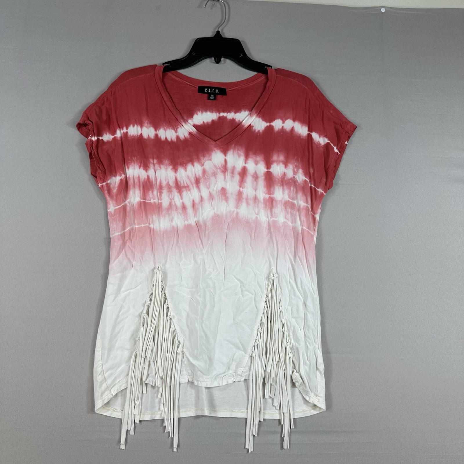 B.L.E.U. Medium tie dye fringe red white short sleeve Tee Shirt Casual festival