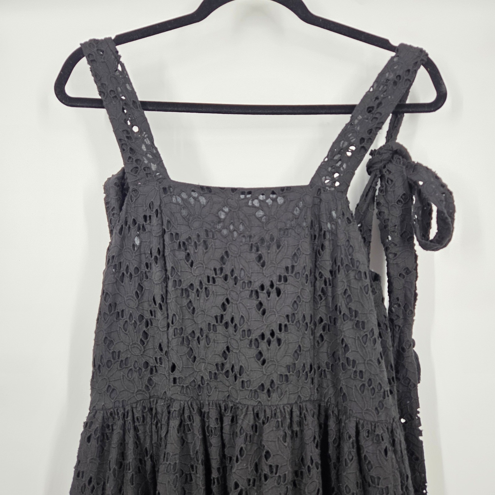 Mille Resort Travel SZ S Black Crochet Maxi Tie Sleeve Tiered Boho Eyelet