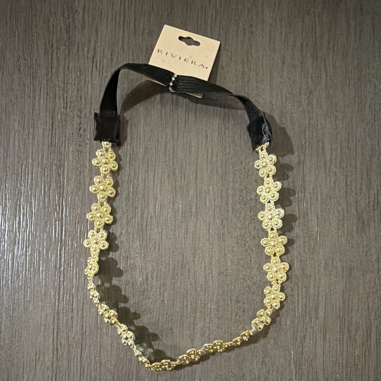 Riviera Gold/Black Floral Beaded Headband Adjustable MPN 3501589-710