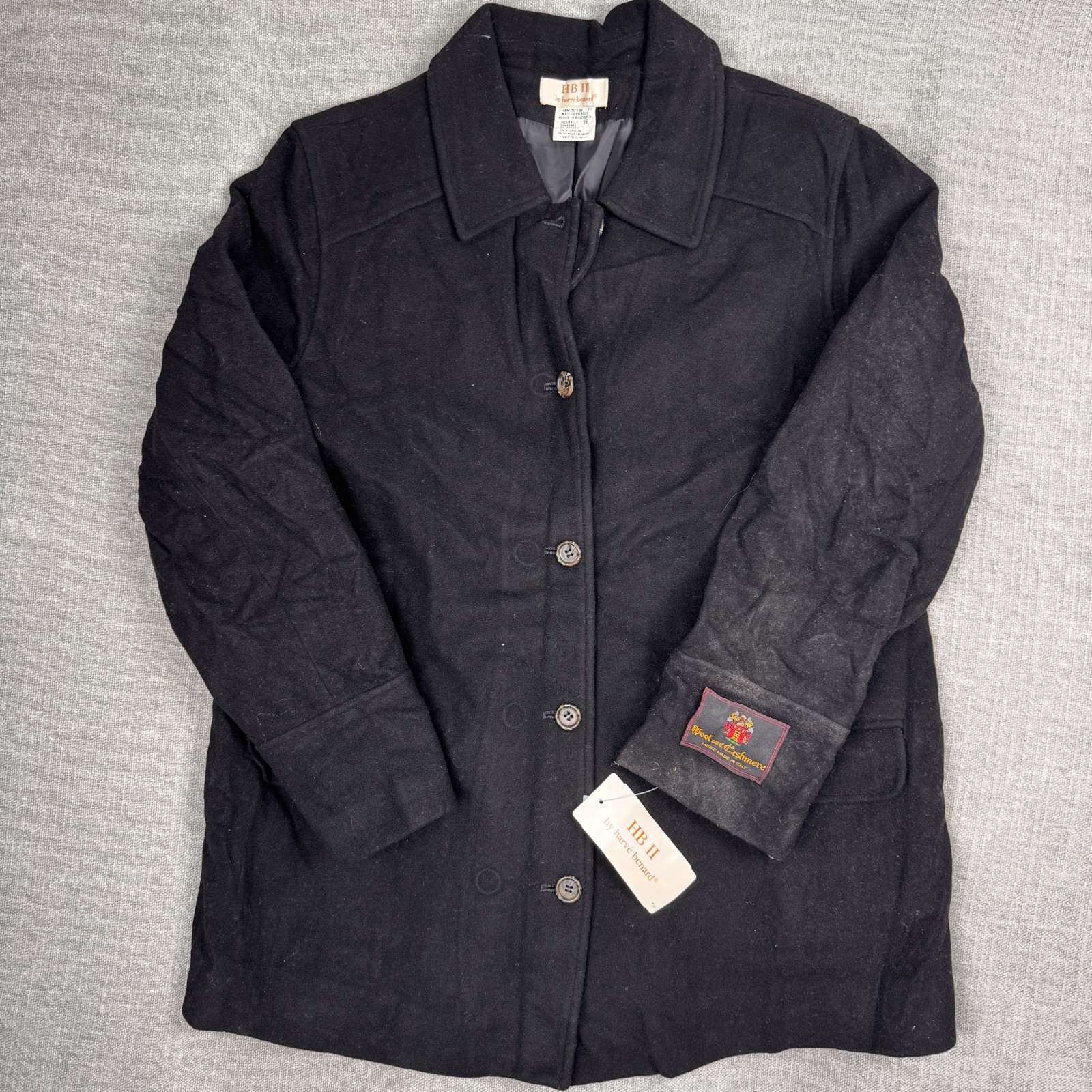 Vintage HB II Harvé Benard Women Black Wool Cashmere Coat NWT 16