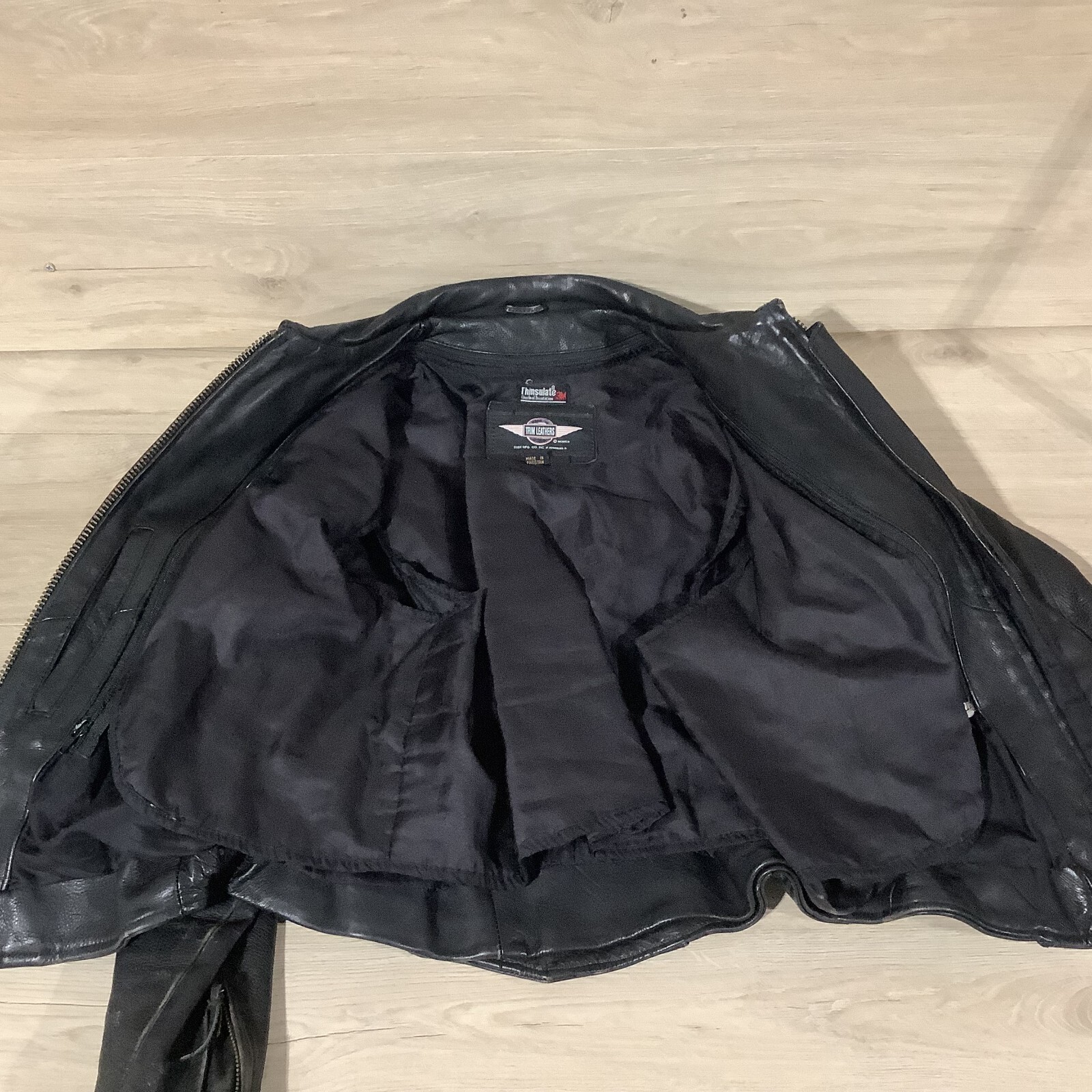 VTG RARE Trim Leather Jacket Braid Thinsulate Heavy Motorcycle Biker Liner 90s L