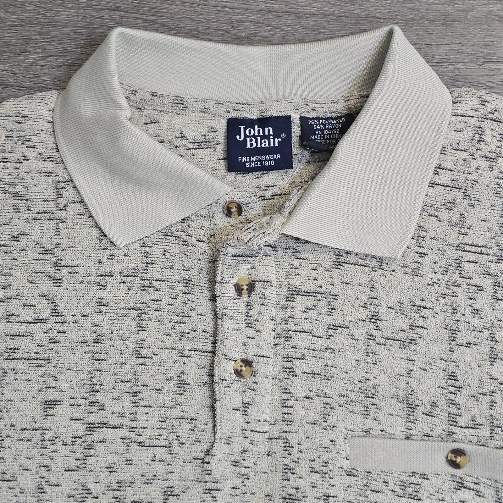 John Blair Fine Menswear Marble Knit Polo Shirt 1/4 Button Collared SoFt Lined L
