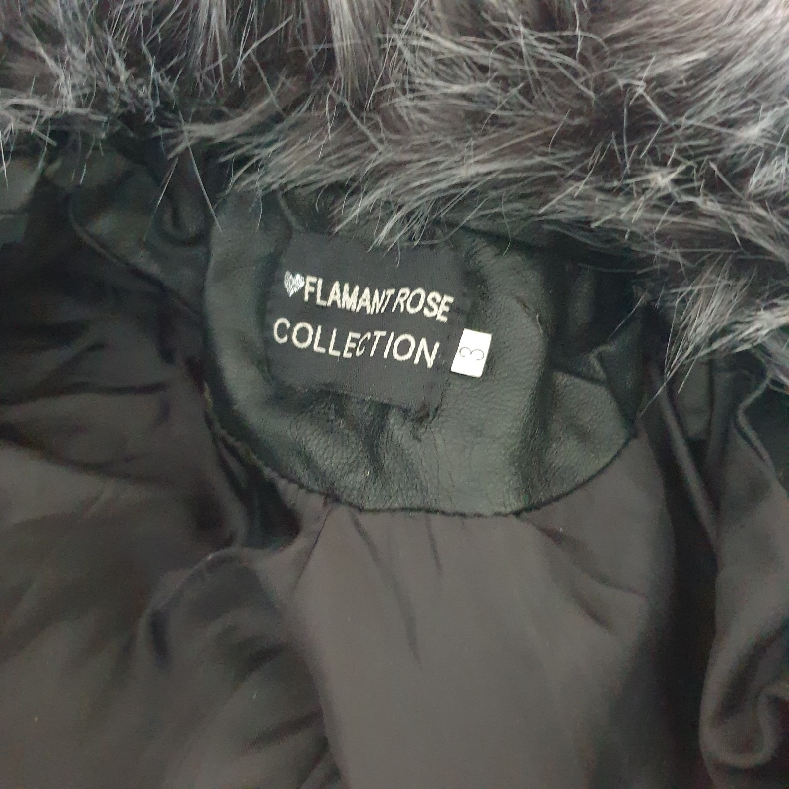 Flamant Rose Black Faux Leather Bomber Biker Jacket Sz S Grey Faux Fur Collar