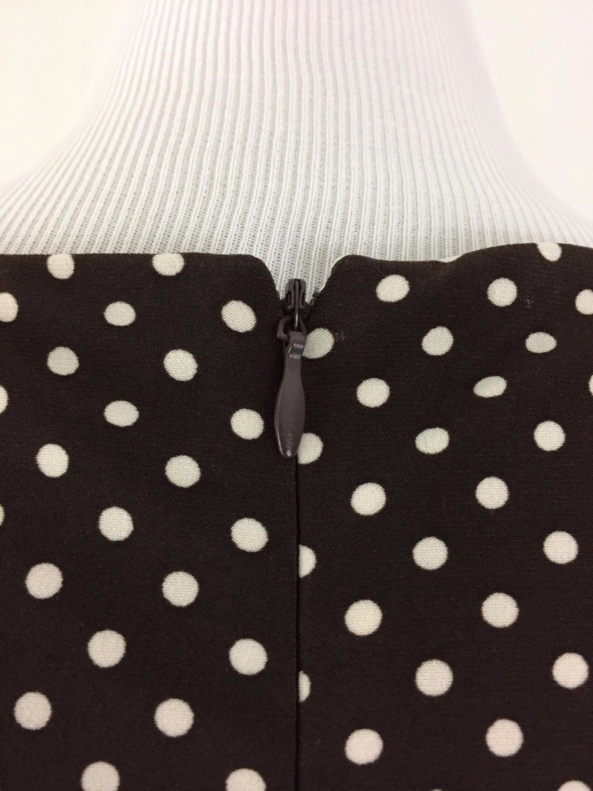 Size 12 Petite Dress Brown White Polka Dot Lined Belt Anne Klein