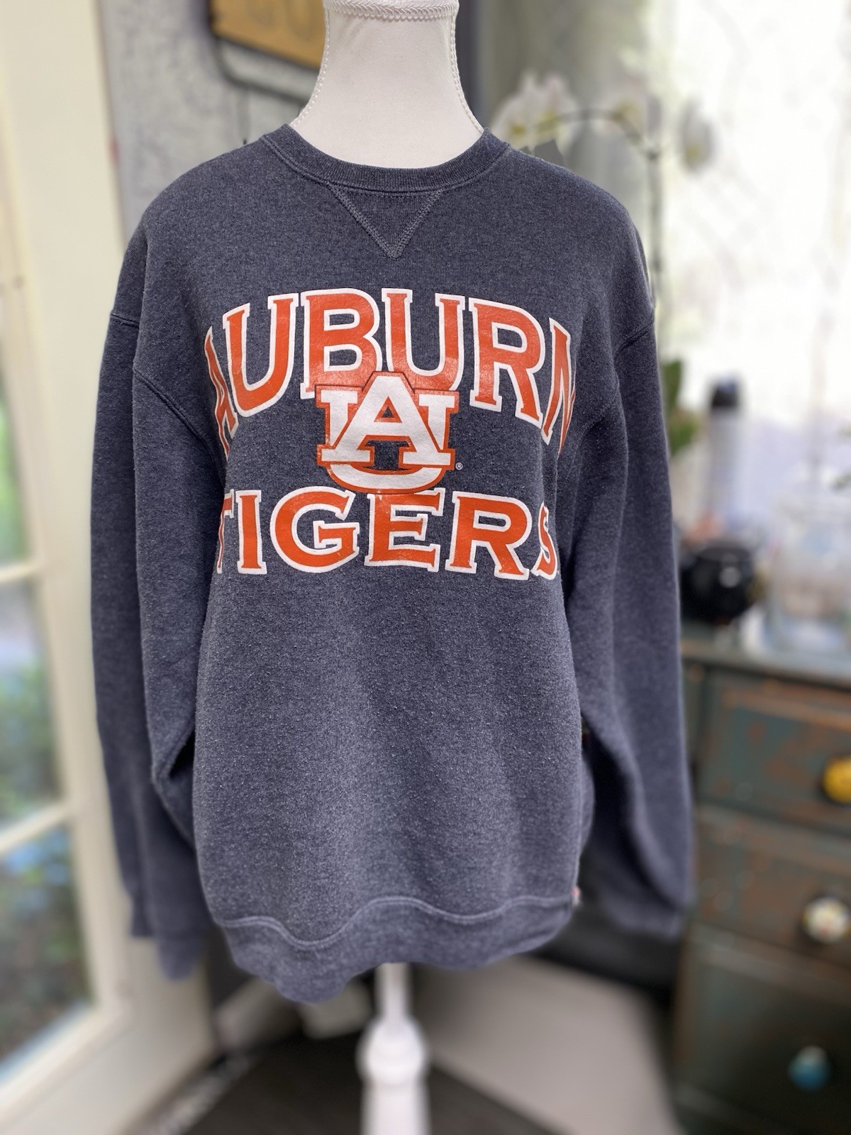 Vintage Auburn University Tigers Sweatshirt Blue Orange Russell Athletic Tag (T
