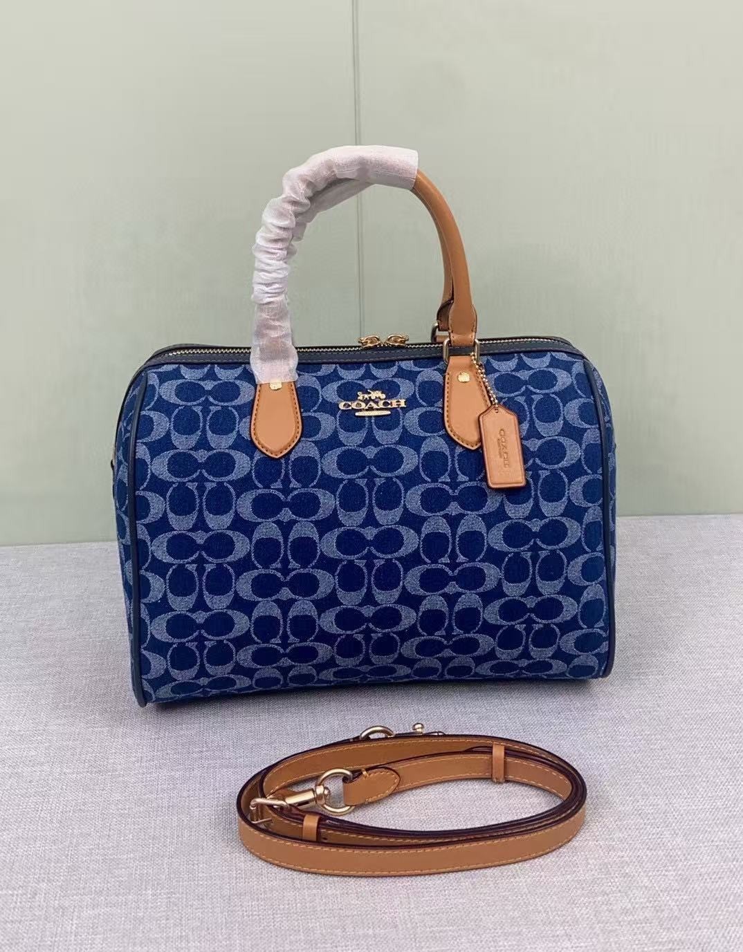 COACH Rowan Large Satchel Signature Denim Leather Crossbody Bag CY699 NEW NWT