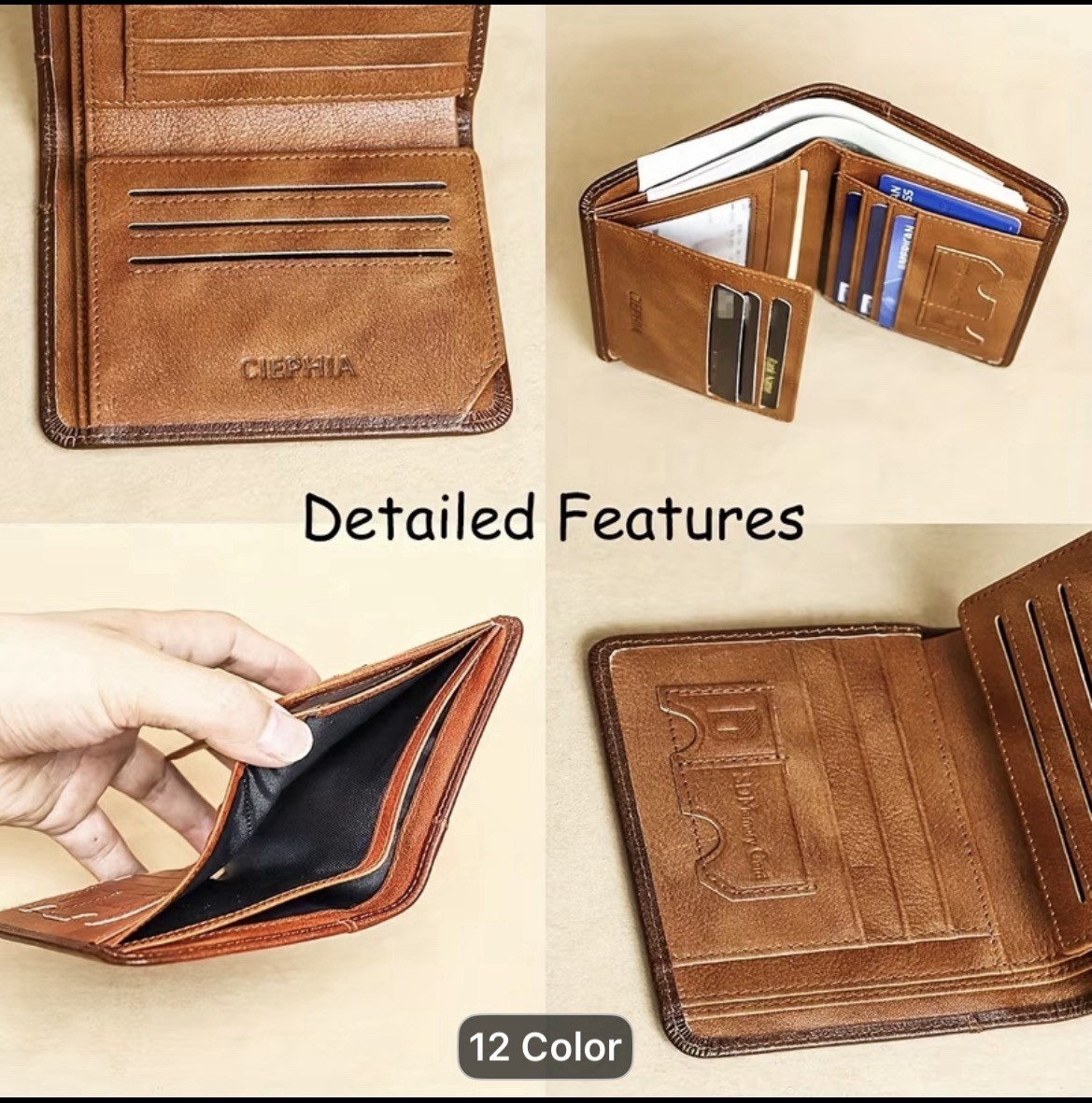 Genuine Leath Top Layer Cowhide Vintage Short Multi Function Credit Card Holder,