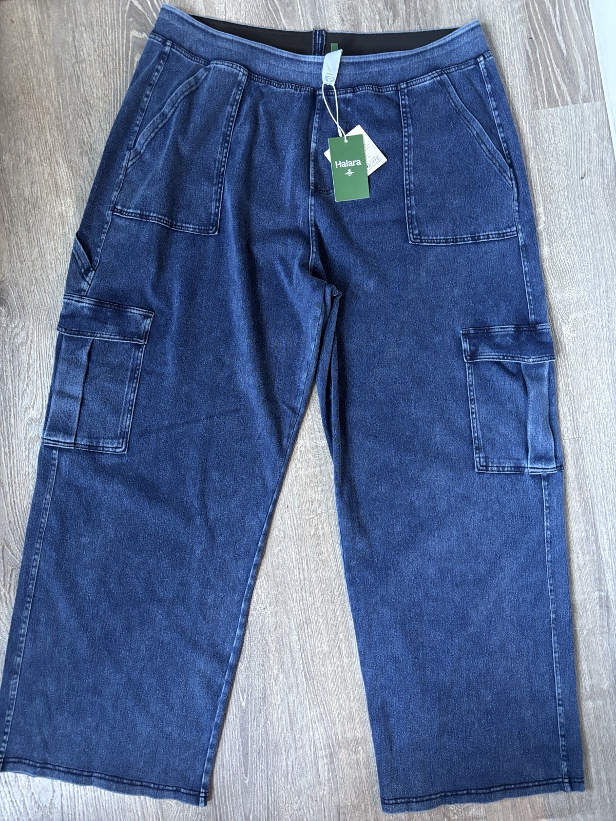 NWT HALARA Blue Women’s Cargo Pull On Flex Straight Denim Jean Pants 3X Stretch