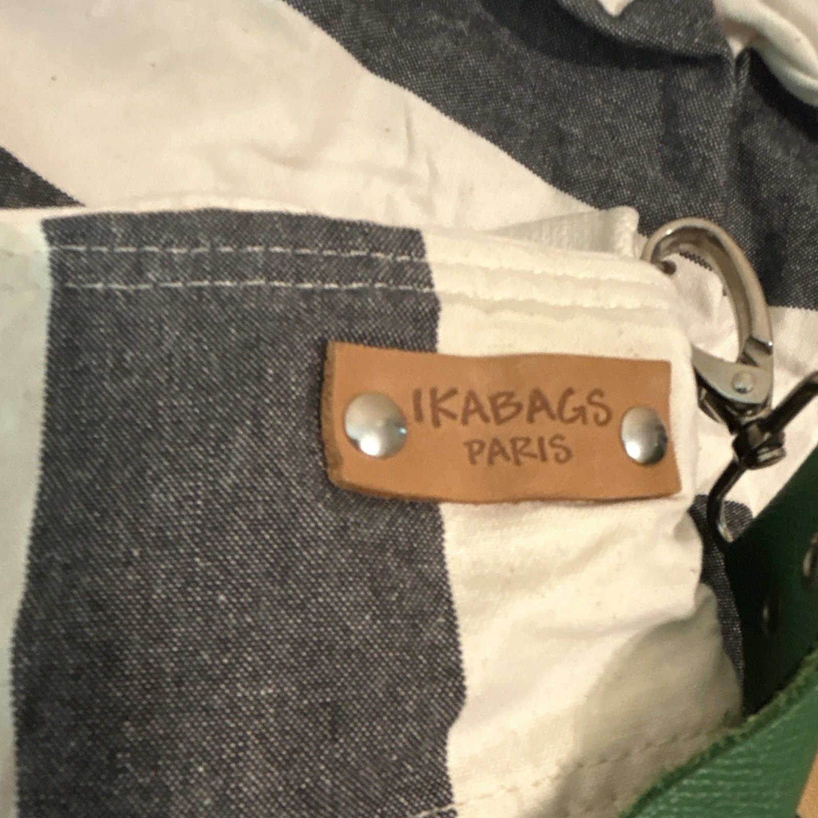 IKABAGS Paris Striped Shoulder Bag, Adjustable Green Strap, Snap, Pockets