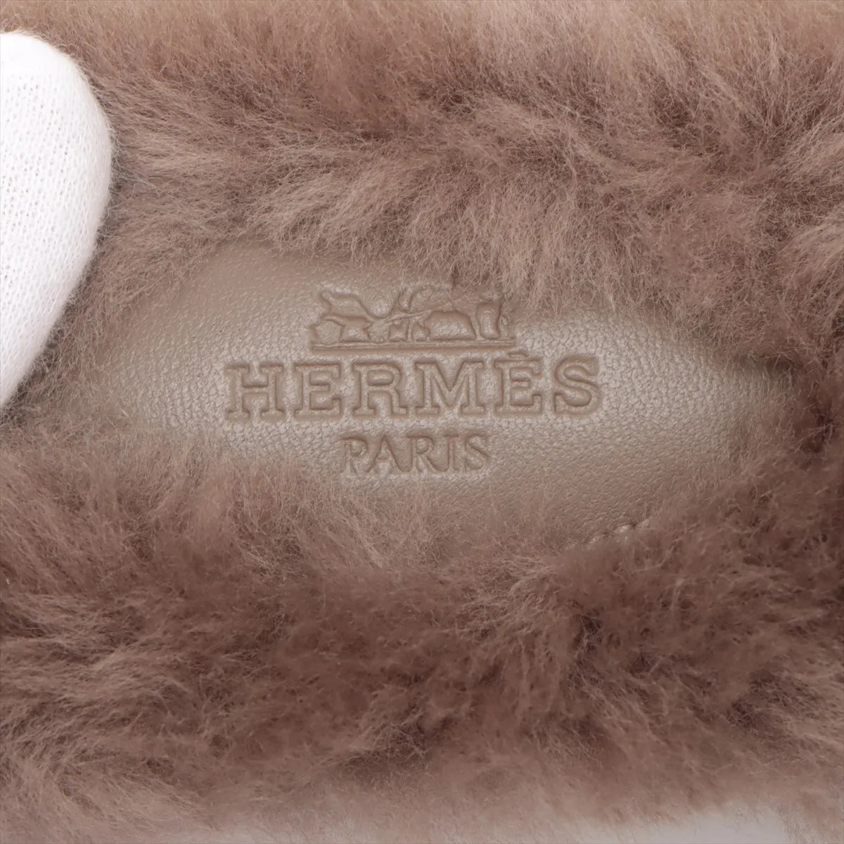 Hermès Oran Fur × Leather Sandals 38 Ladies’ Greige 231288Z Sheepskin Box There
