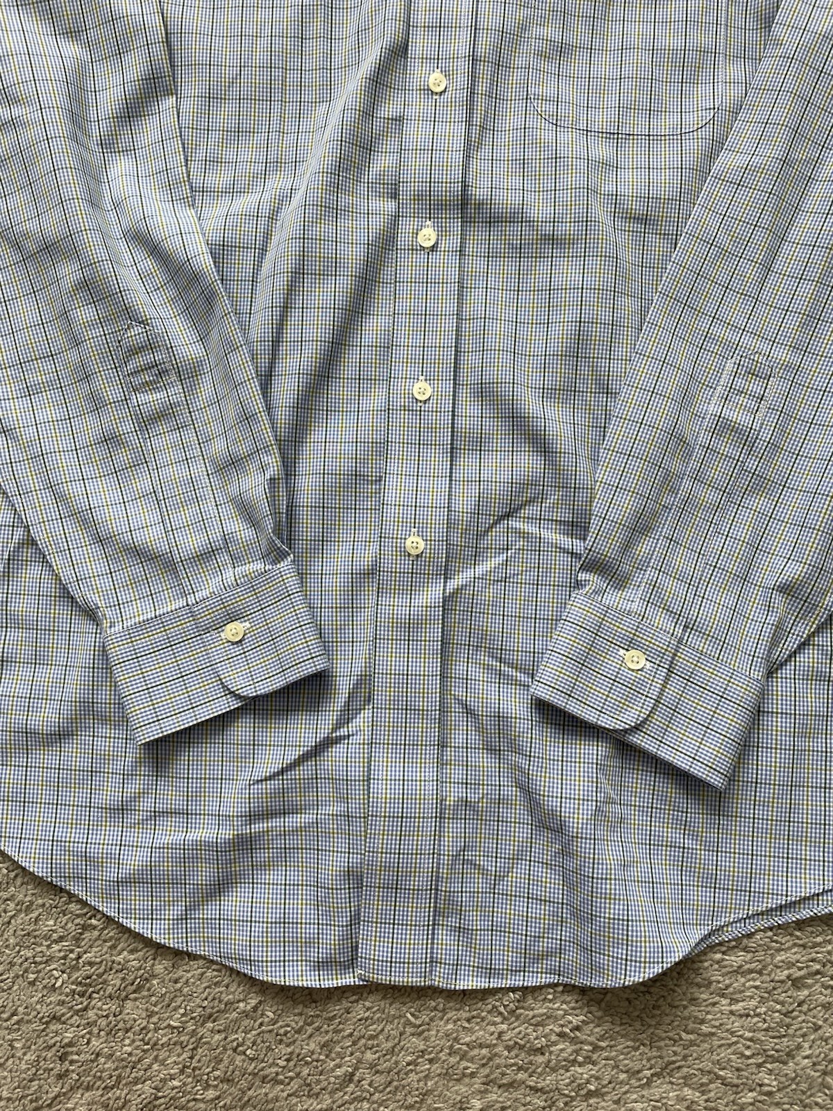 Brooks Brothers Regent Non-Iron Dress Shirt 16.5 35 Blue Green Check Cotton