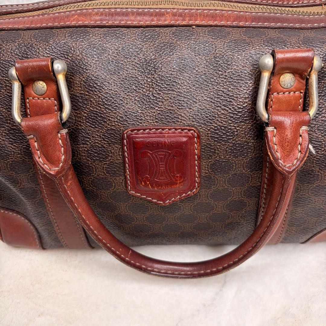 Vintage CELINE PARIS Brown Canvas Macadam Leather Boston Tote Bag Made in Italy