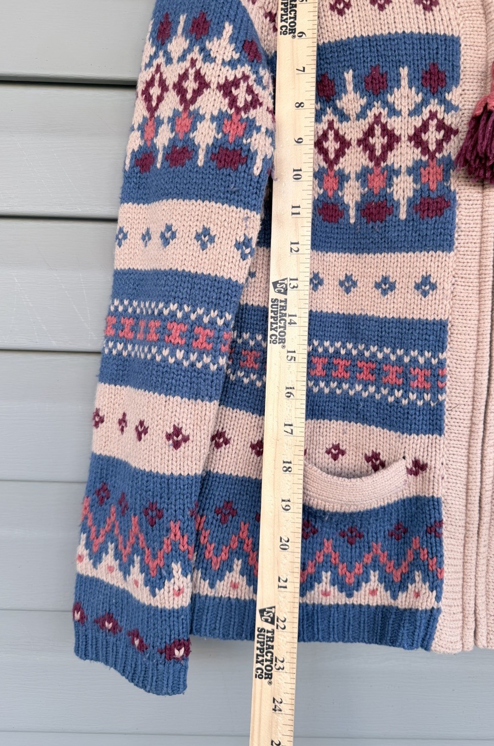 Anthropologie Sparrow Wool Blend Hooded Sweater Small Boho Fair Isle Zip Tassel
