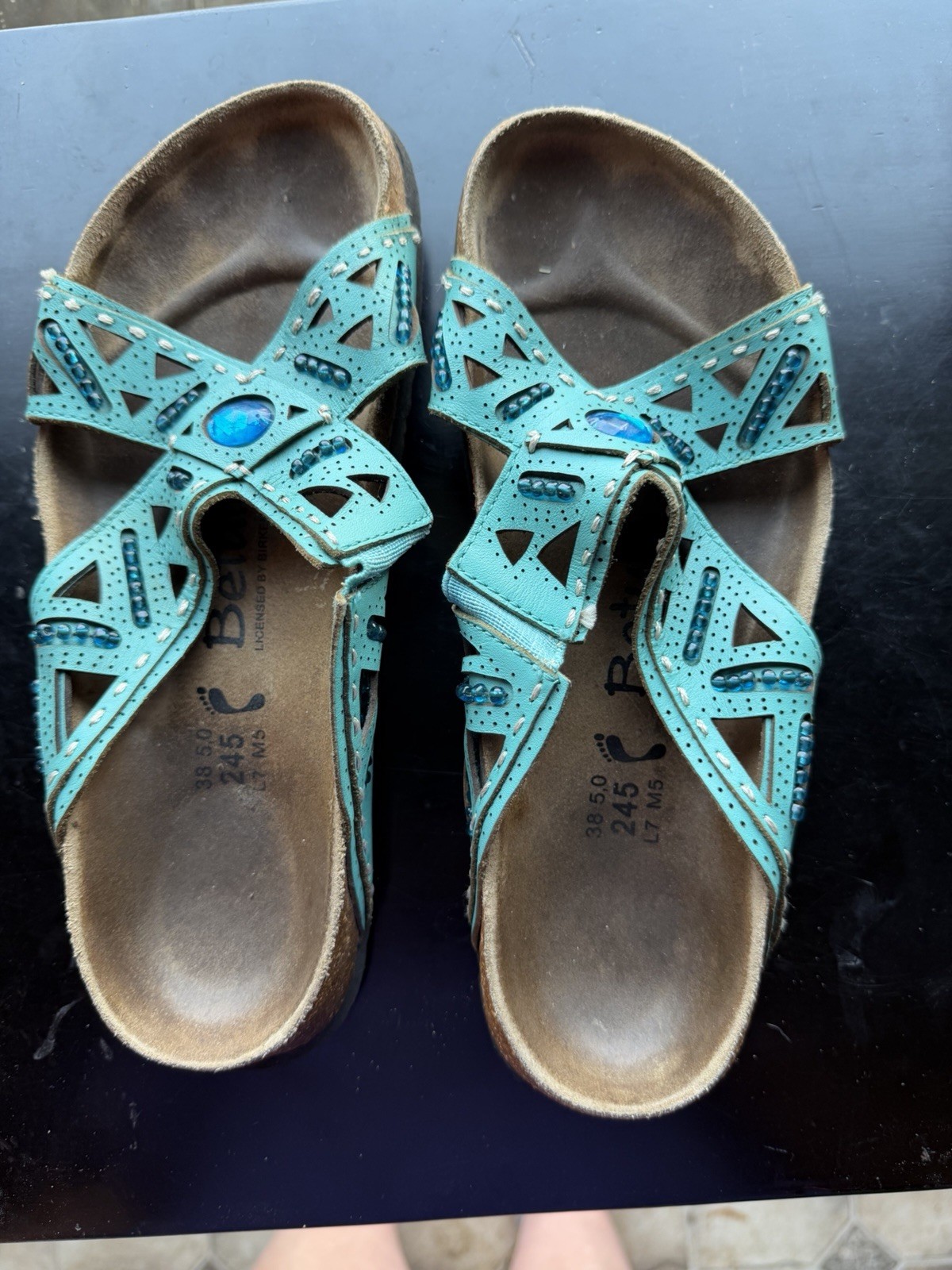 Betula by Birkestock Womens EU 38 Joyce Leather Beaded Turqouise EVA Sole Boho