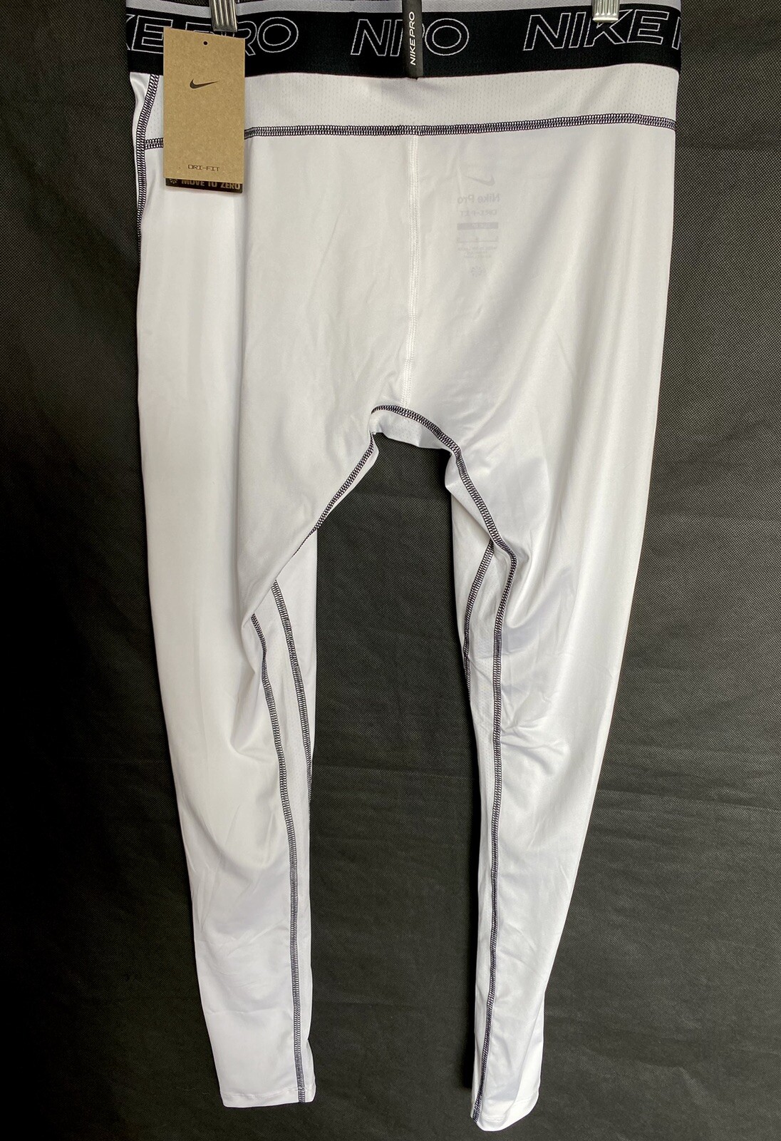 NIKE PRO Size L Men’s Tight Fit White Black Compression Training Tights NWT