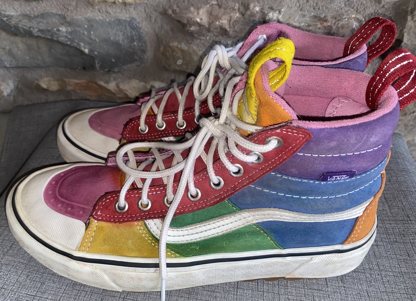VANS Sk8 Hi Rainbow Colorblock Suede Sneakers Size 8.5 Men 10 Women