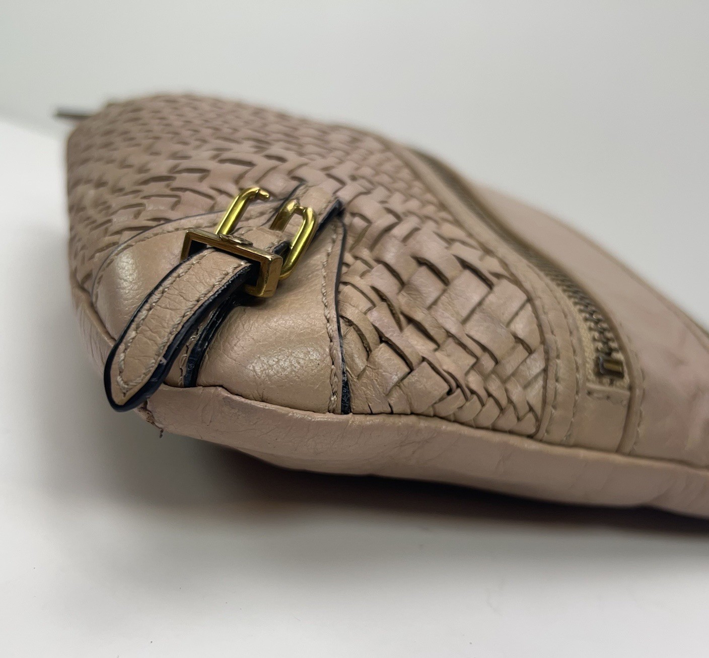 ELLIOTT LUCCA Messina Leather Crossbody Bag 3 Zip Basket Weave Purse Boho Nude