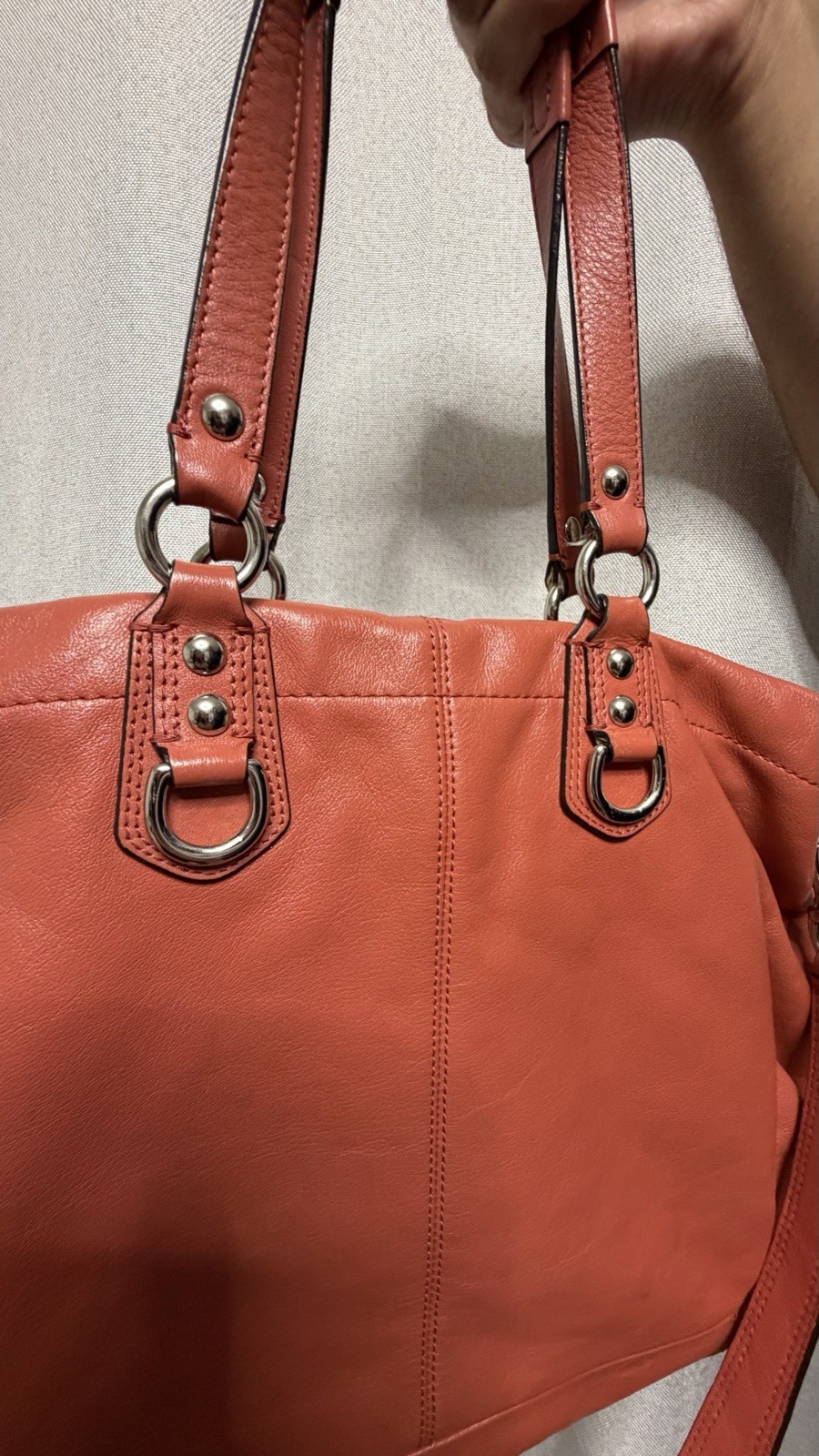 Coach Ashley Bag In Coral with OG Hangtag and Crossbody Strap F15513 Leather Bag