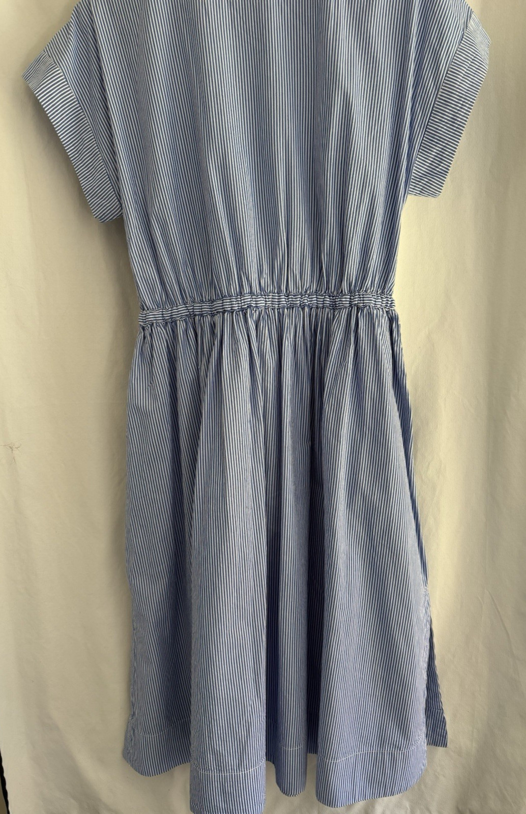 Free Assembly Blue/White Striped Zip Midi Dress Drawstring Pockets M NWOT