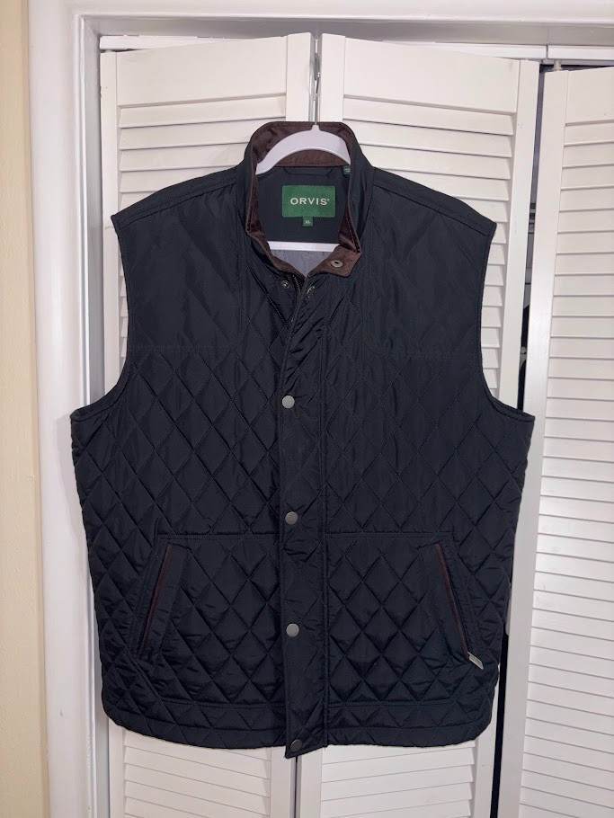 Orvis Men’s Route 7 Quilted Vest Snap Front Black Lined Full Zip XL