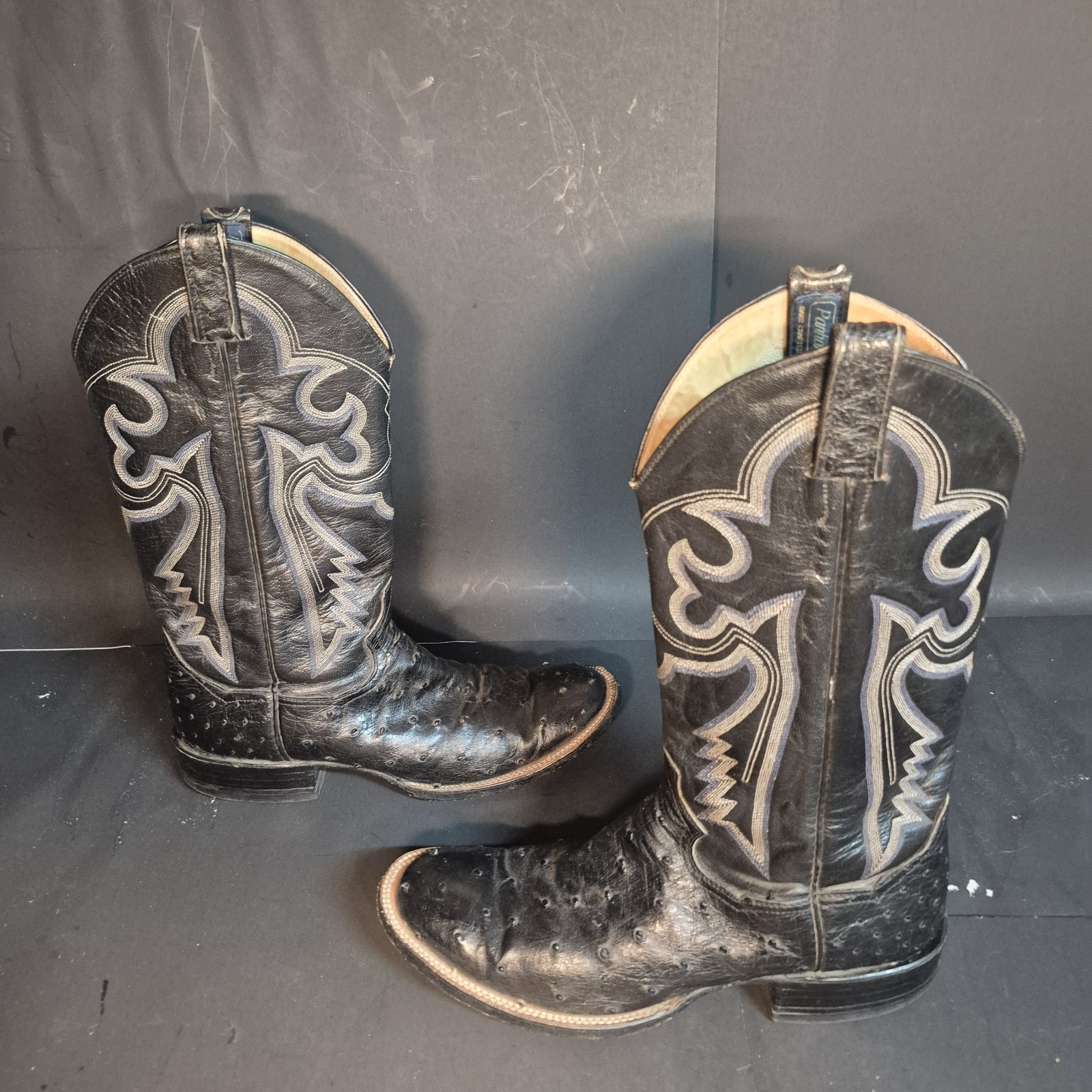 Panhandle Slim Black Full Quill Ostrich Cowboy Western Boots Men’s Size 9 D