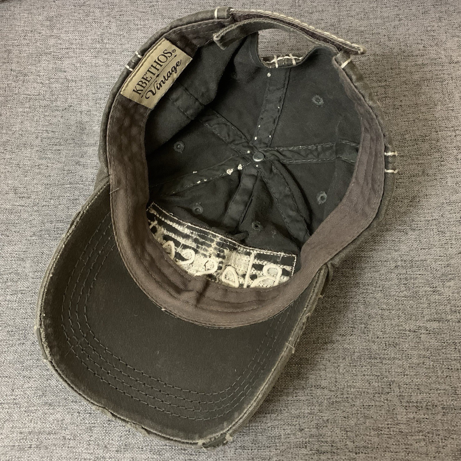 Kbethos Cap Strap Back Distressed Gray BLESSED Leopard Patch Embroidered Hat