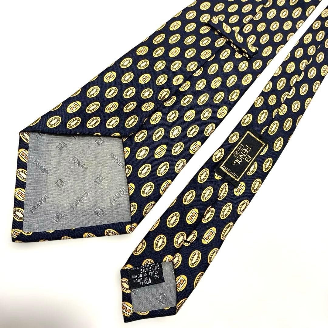 FENDI Zucca Pattern Navy Silk Tie Oval Classic Lux Used