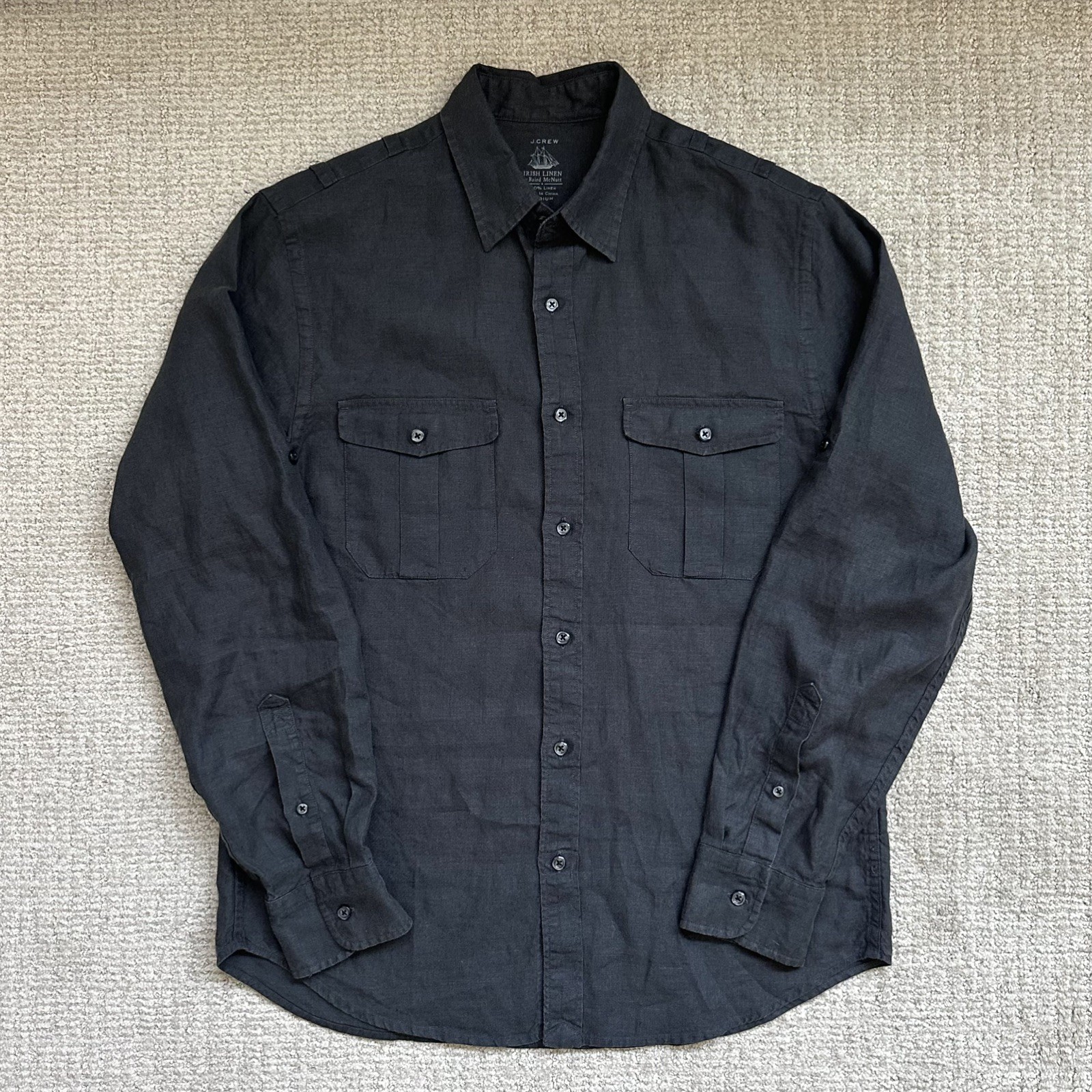 J.Crew Baird McNutt Irish Linen Shirt – Style 81557 Safari Camp-Style Charcoal M