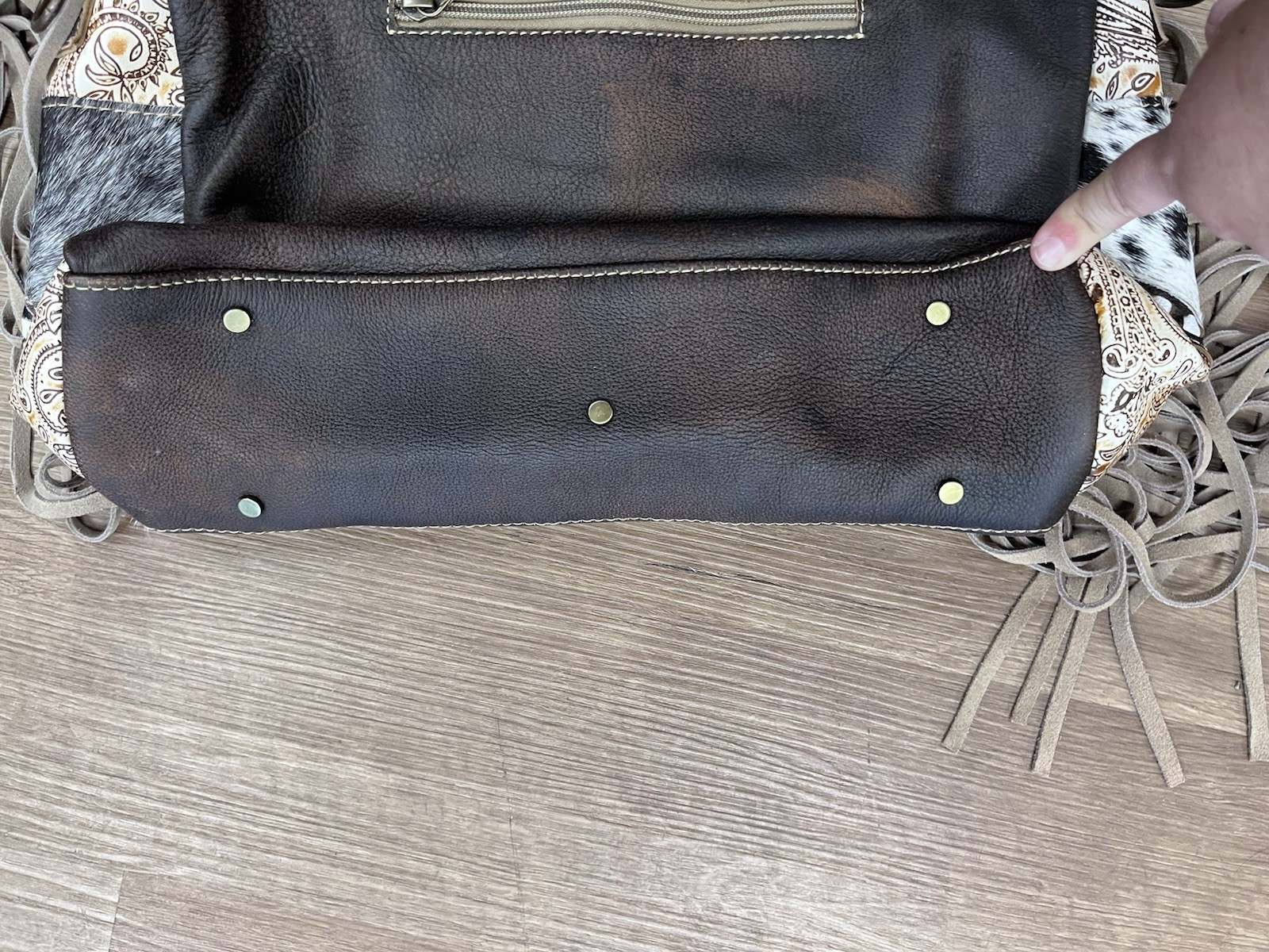 Myra Bag Western Cowhide Leather Fringe Concealed Carry Purse Handbag