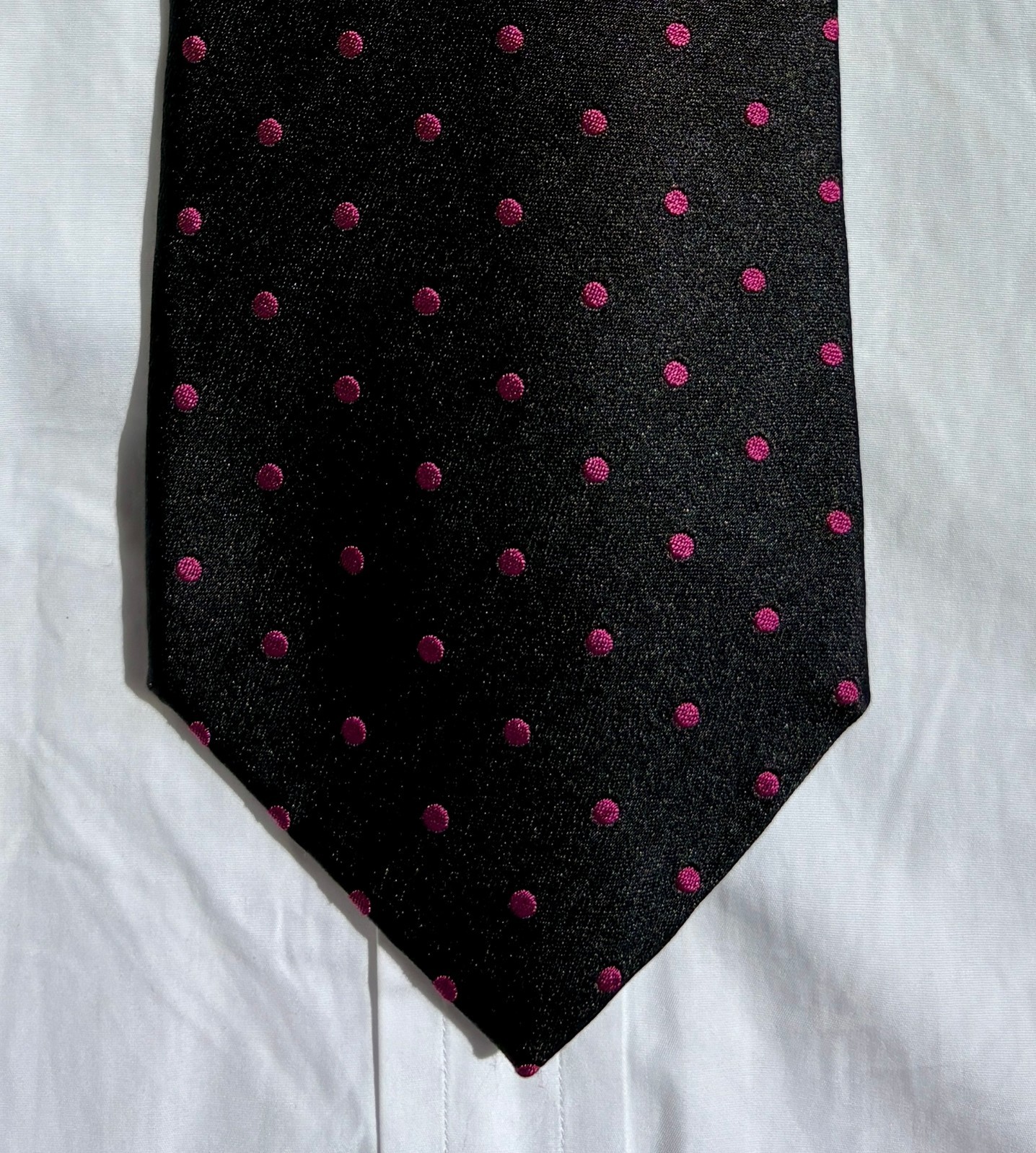 Ralph Lauren Purple Label Black Silk Tie – Woven Purple Dots – Italy – $235.00
