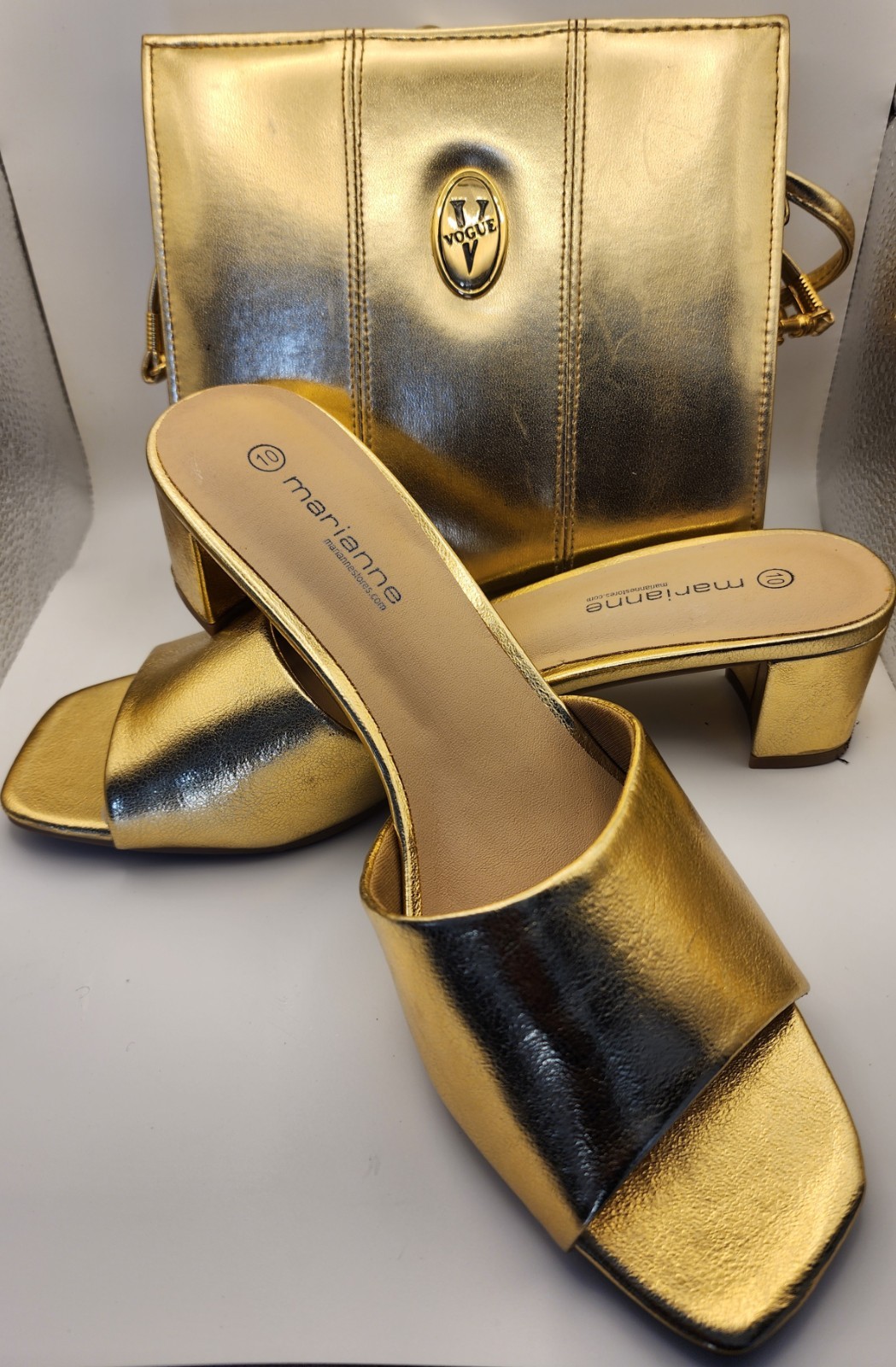 Evening Bag and Shoes Size 10 Gold Color
