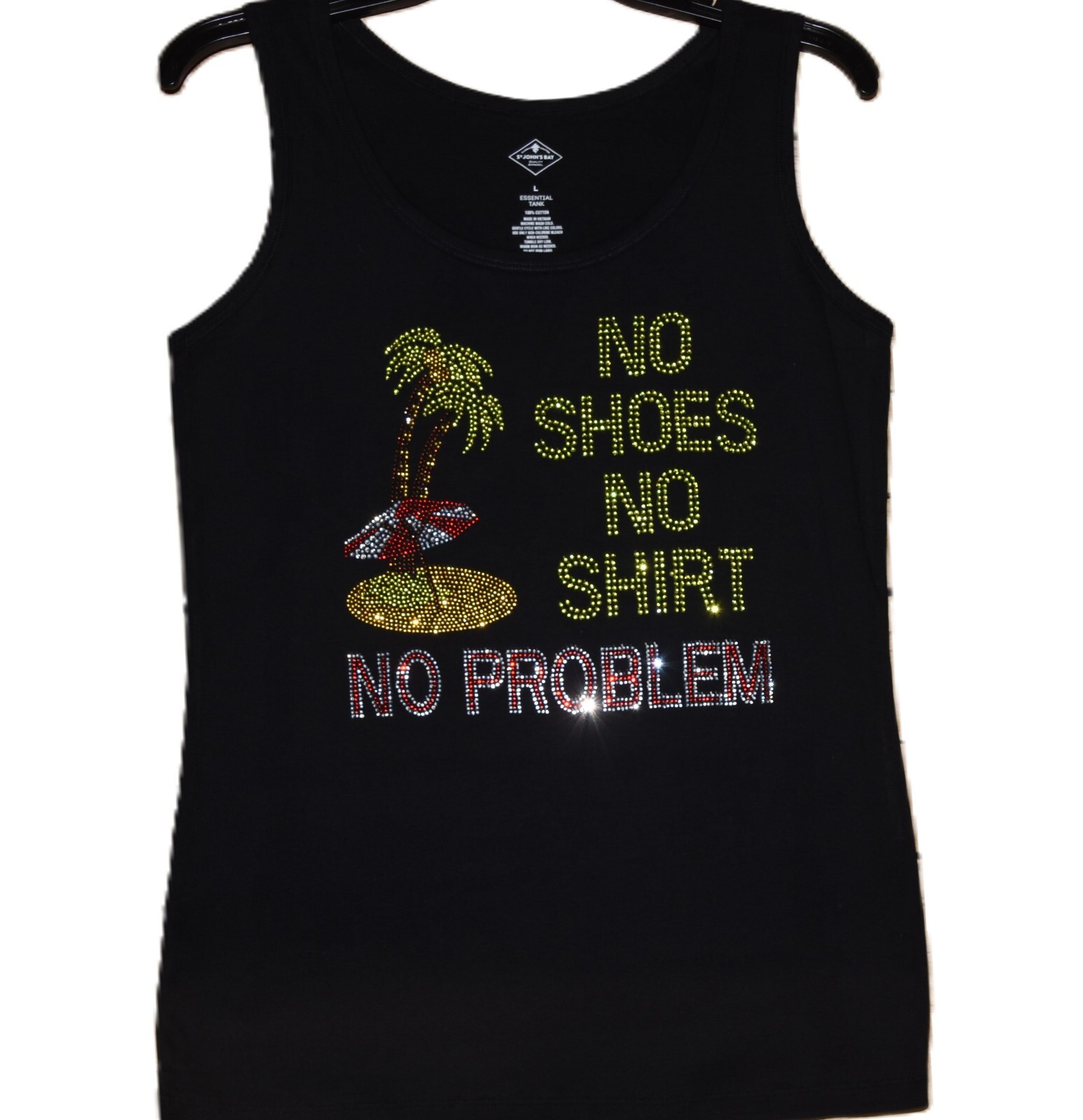 No Shoes No Shirt No Problem rhinestone shirt tank S M L XL XXL 1X 2X 3X 4X 5X