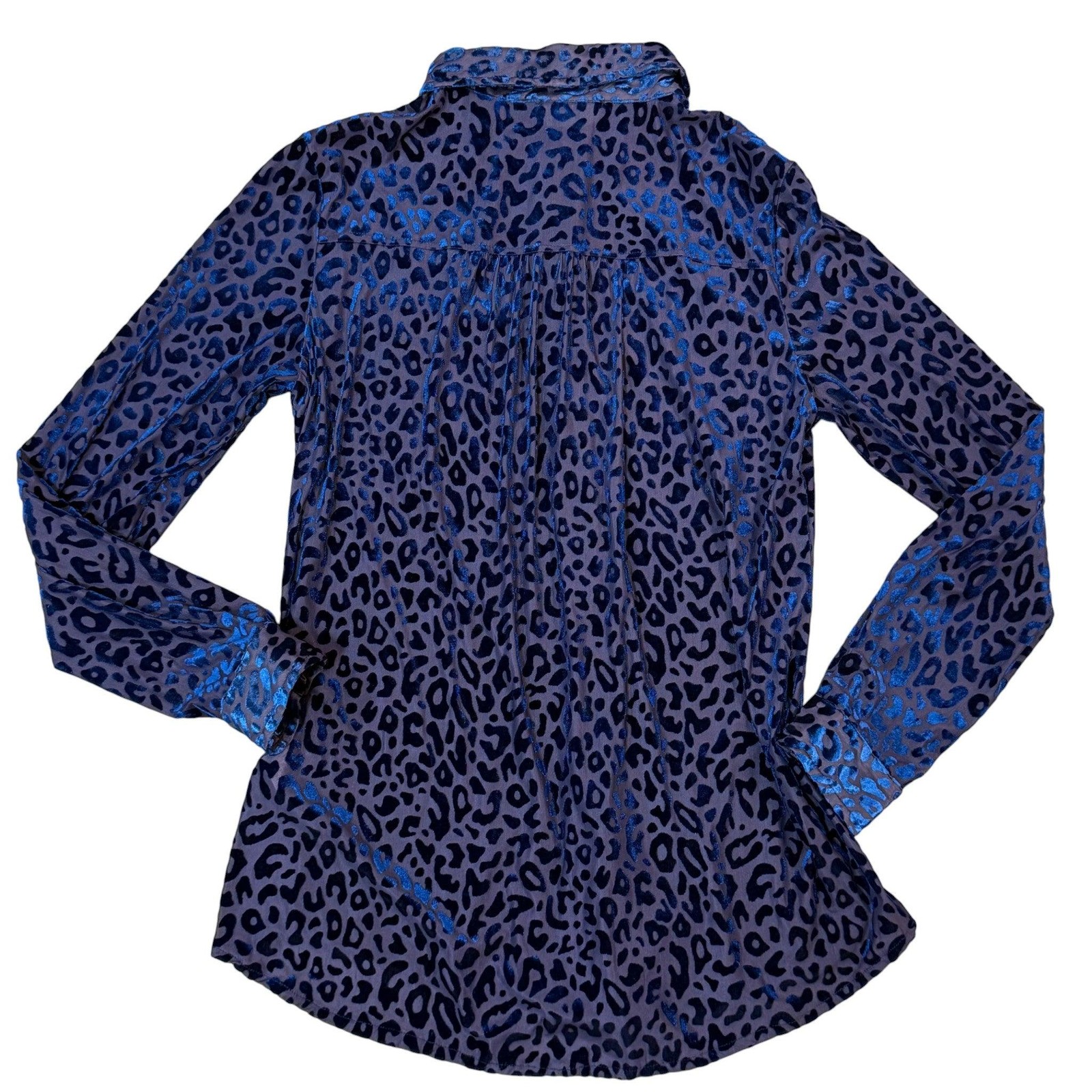 Semi Sheer Blue Animal Print Button Up Shirt Size Small