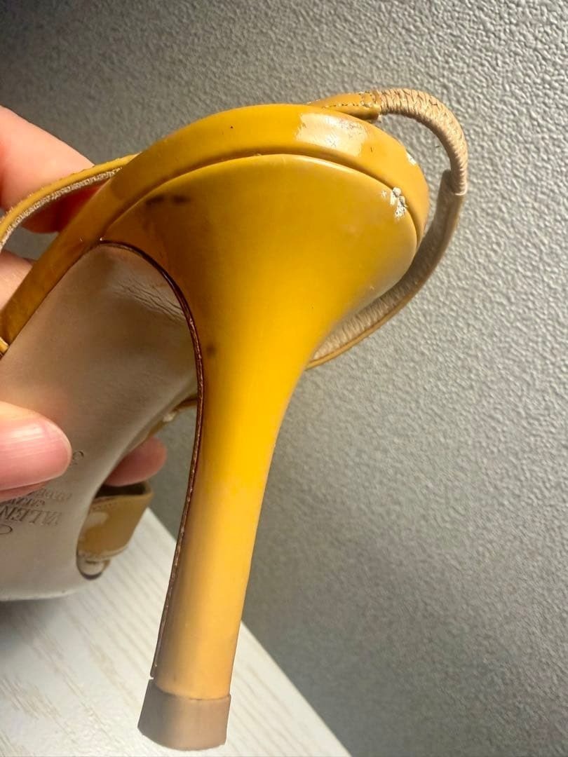 VALENTINO GARAVANI Patent Leather Bow High Heels Slingback Camel Brown 35.5/23cm