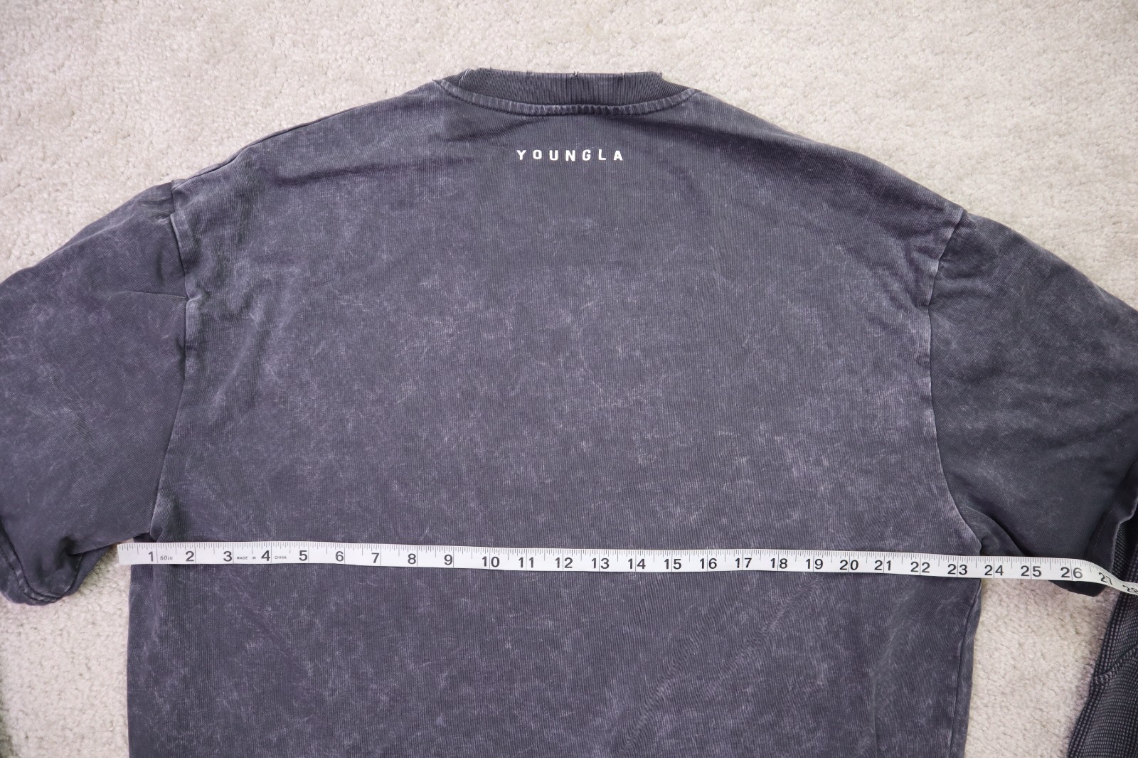 Youngla Shirt Mens Large Shadow Twofer Longsleeves Charcoal Wash Cotton