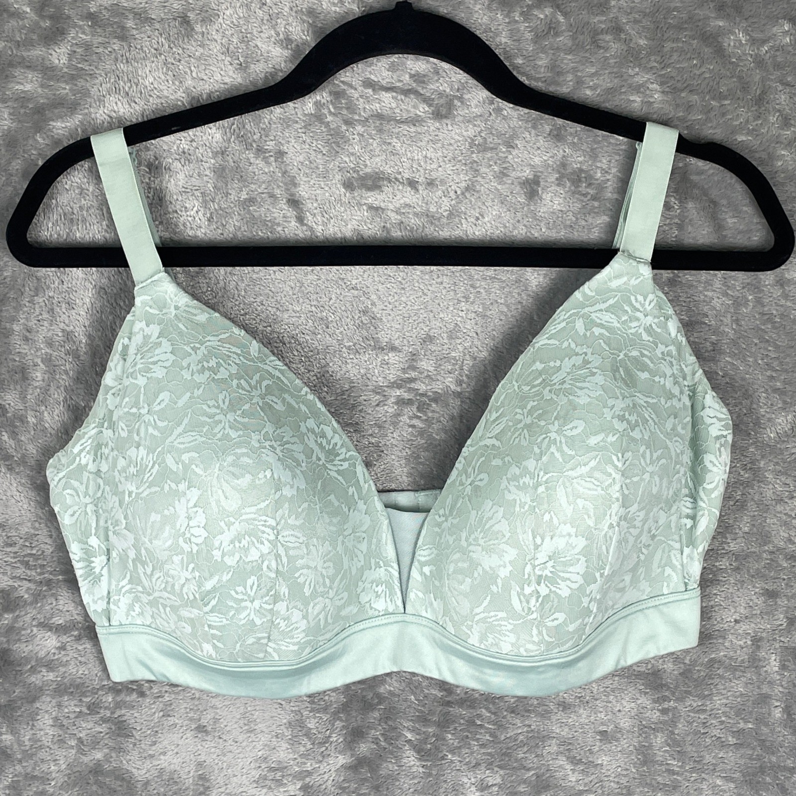 Auden Wirefree Bra Womens 38DDD Mint Green Excellent Floral Lace Lightly Lined