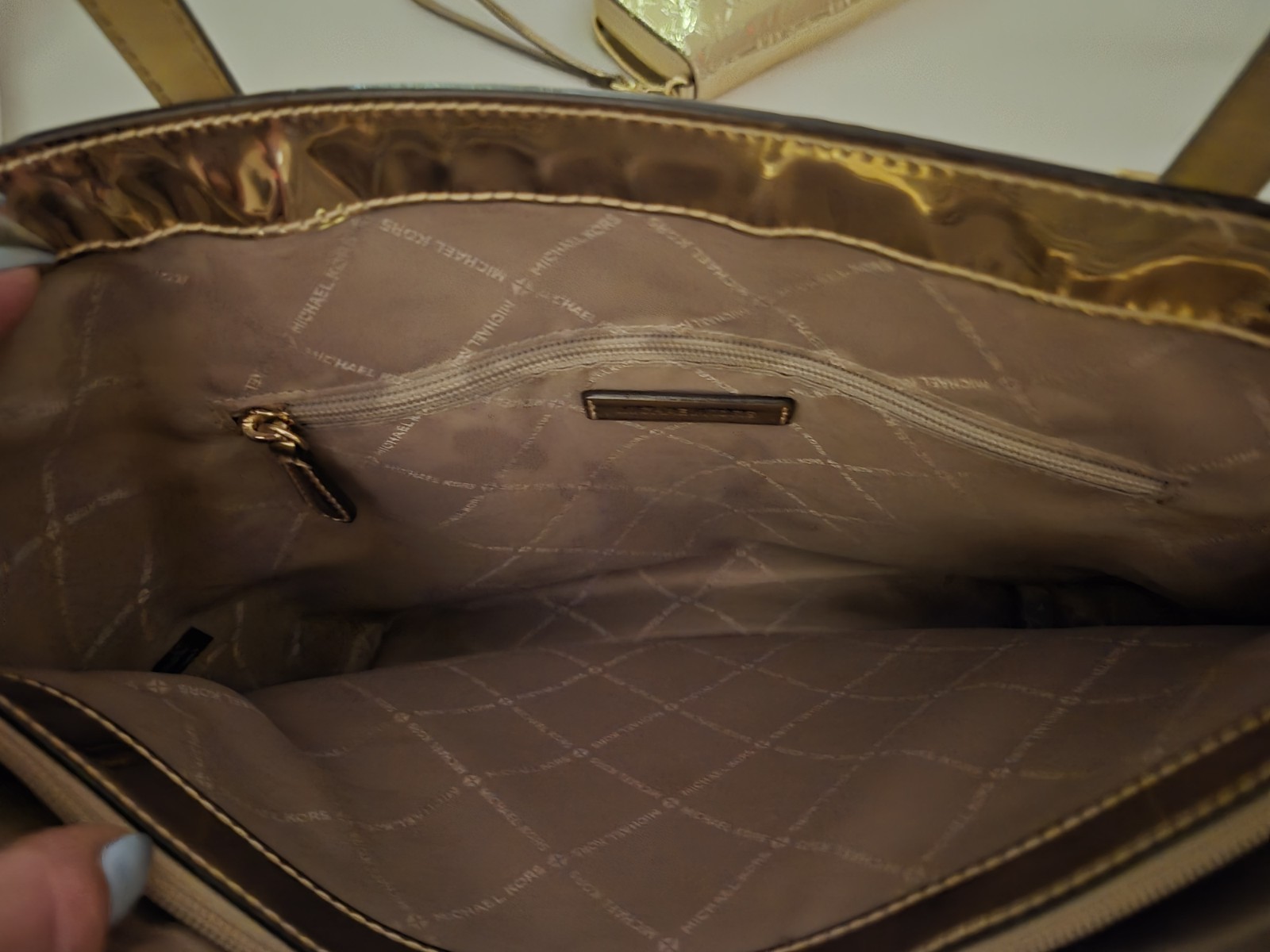Michael Kors Gold Metallic Logo Medium Tote w Wristlet & Zip Wallet, Zip