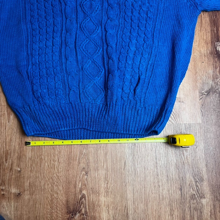 Vtg VanCort Cable Knit Chunky Sweater Men’s XL Blue Fisherman Crew Neck