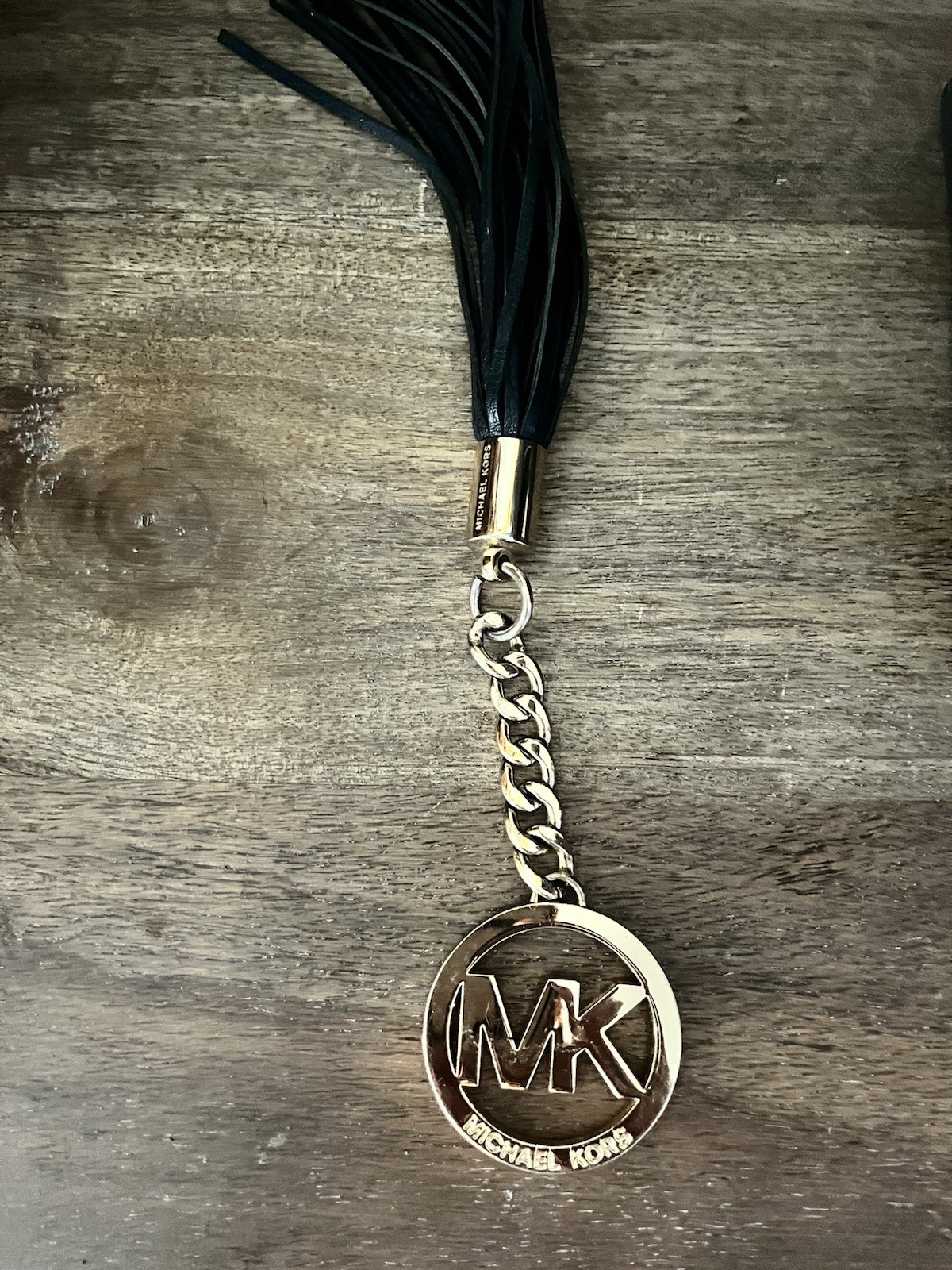 Michael Kors MK Logo Chain Tassel Bag Charm Keychain, Gold/Black Women