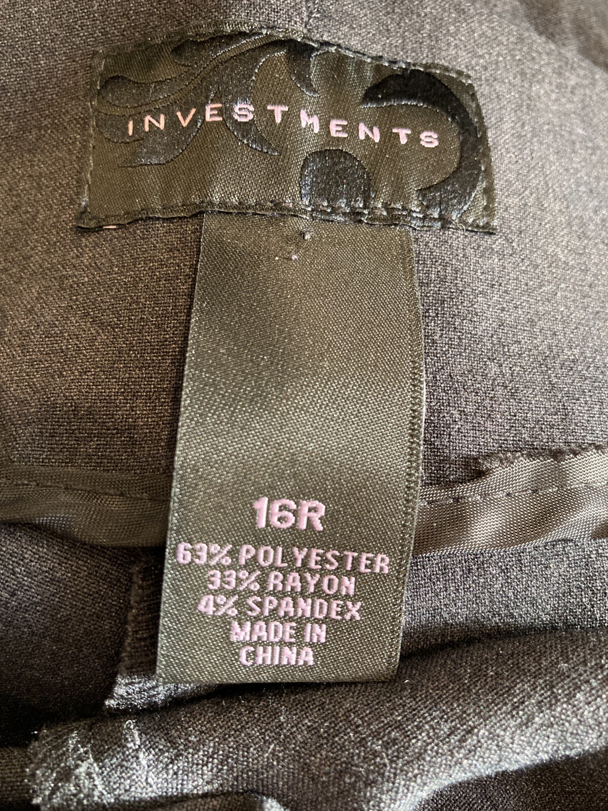 Investments The Park Ave Cuffed Trousers Slacks Pant, Black, SZ 18 Reg, NWT