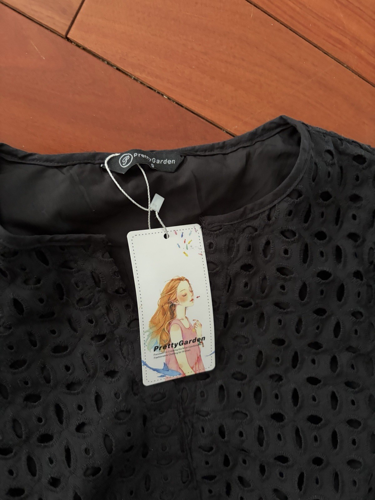 New PrettyGarden Black Eyelet Smocked Tiered Dress S